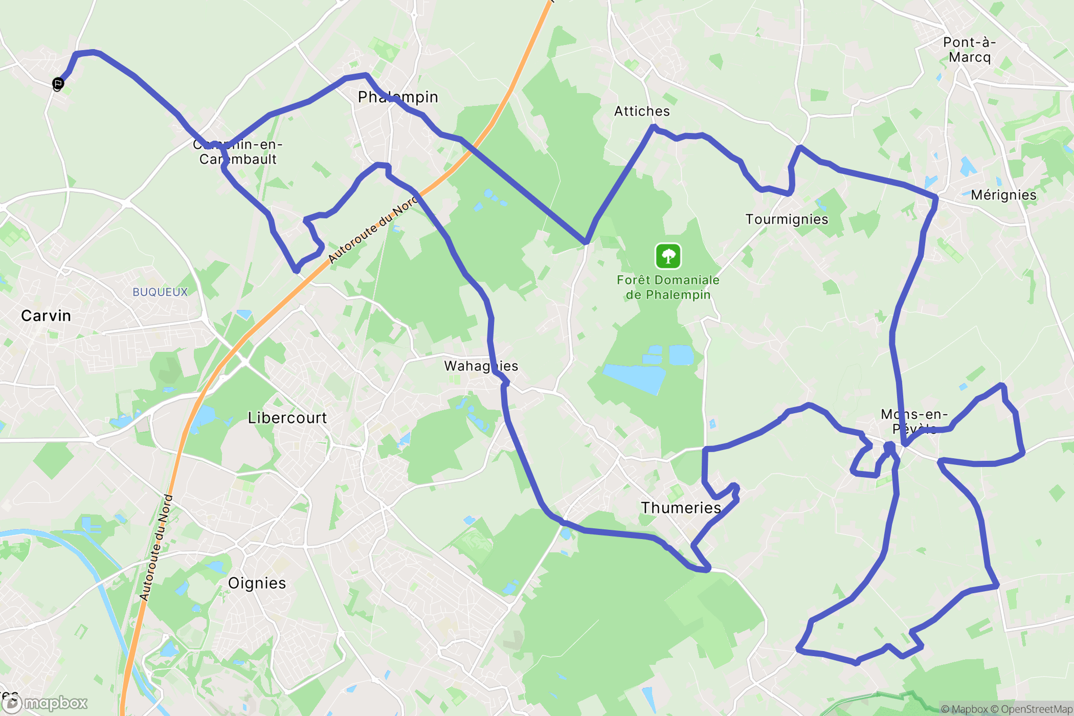 Carnin : carte du parcours de randonnée - France