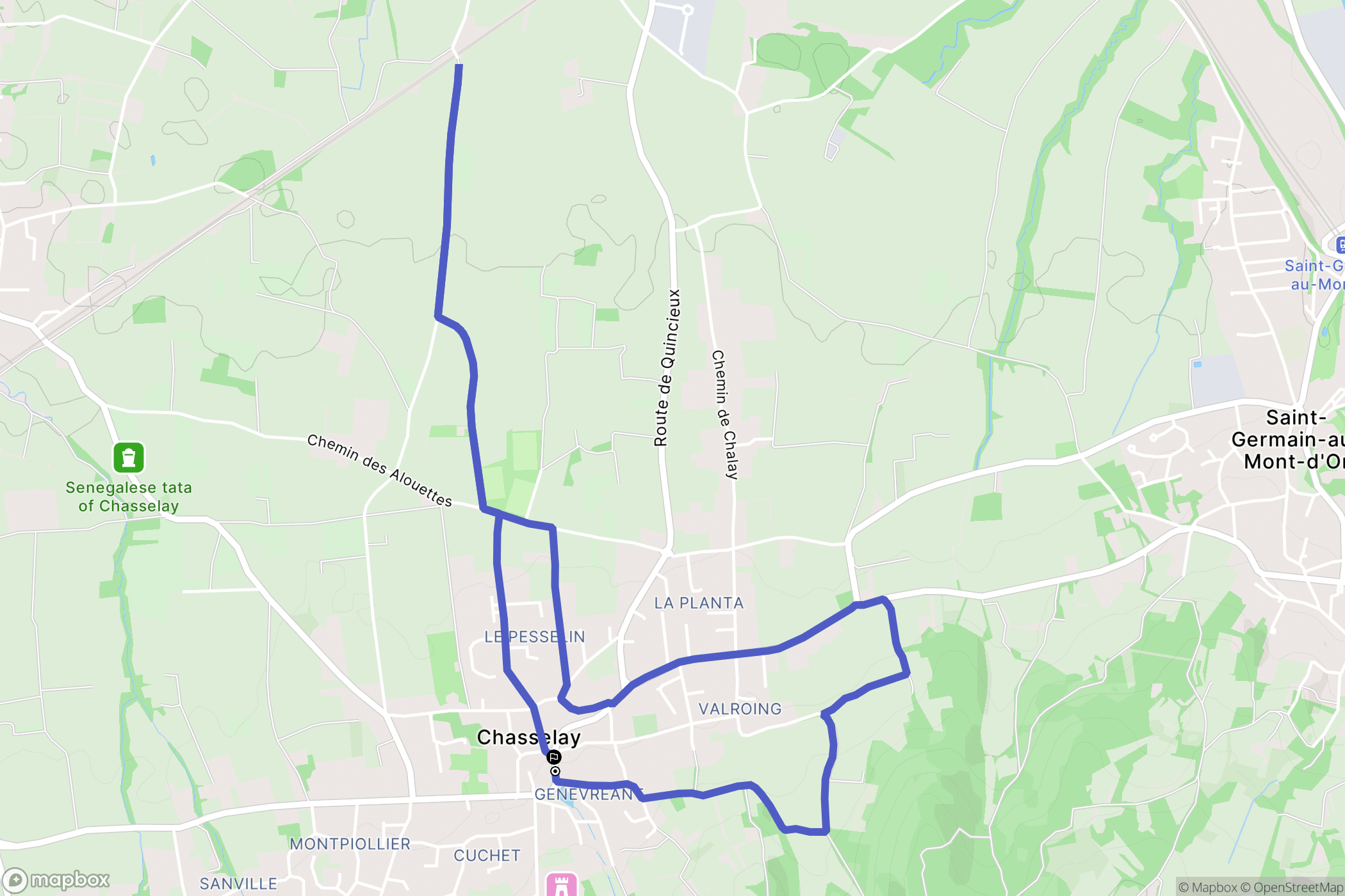 Chasselay : carte du parcours de randonnée - France