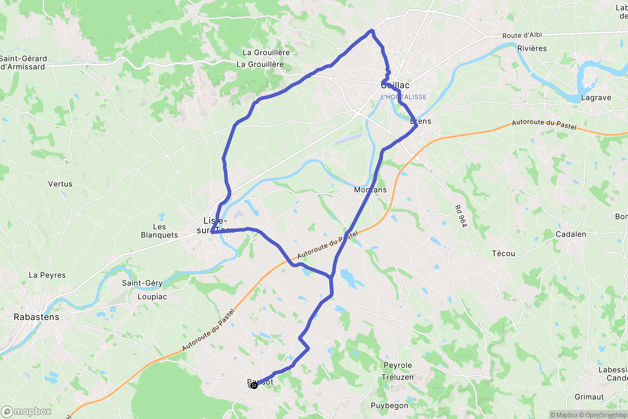Parisot : carte du parcours de randonnée - France