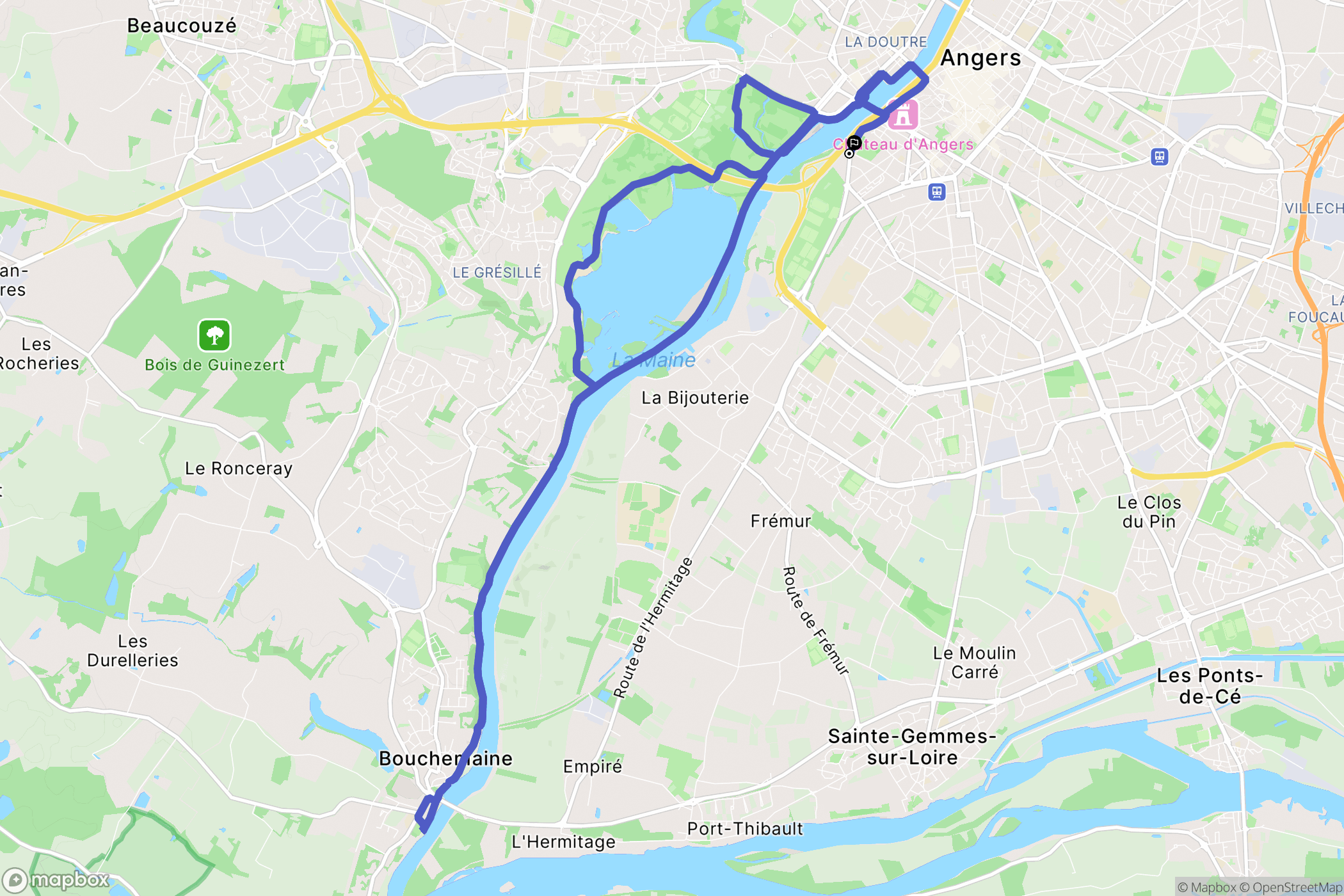 Angers : carte du parcours de randonnée - France