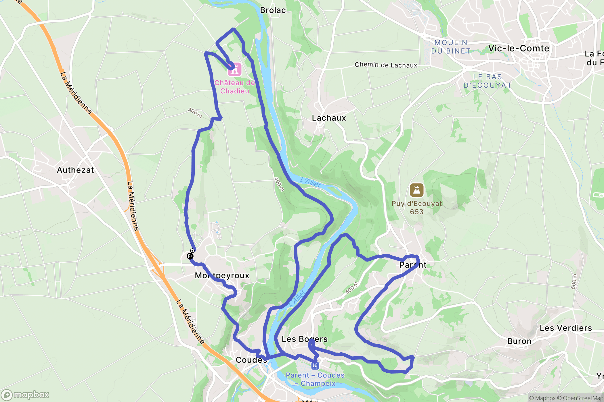Montpeyroux : carte du parcours de randonnée - France