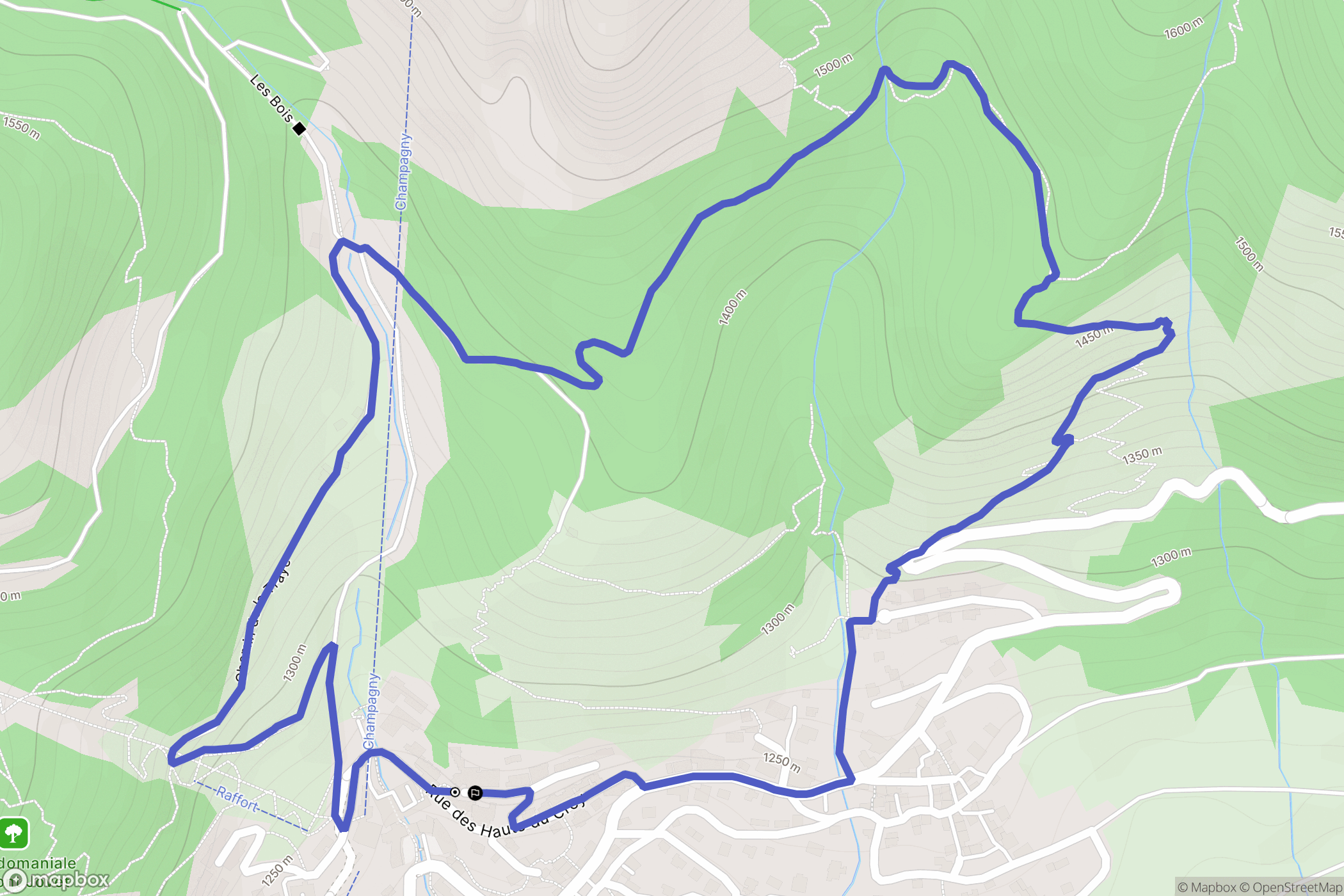 Champagny-en-Vanoise : carte du parcours de randonnée - France
