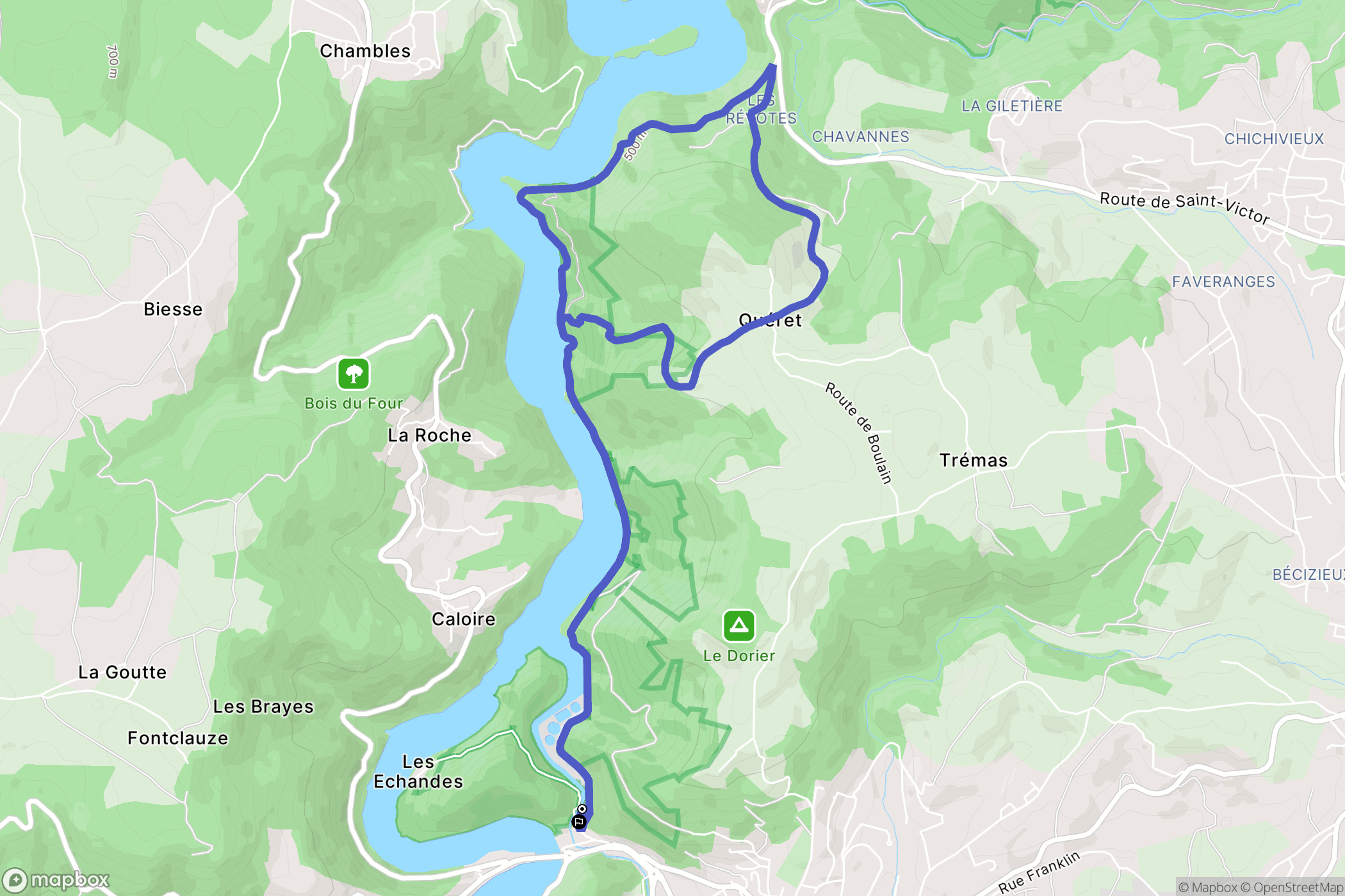 Unieux : carte du parcours de randonnée - France