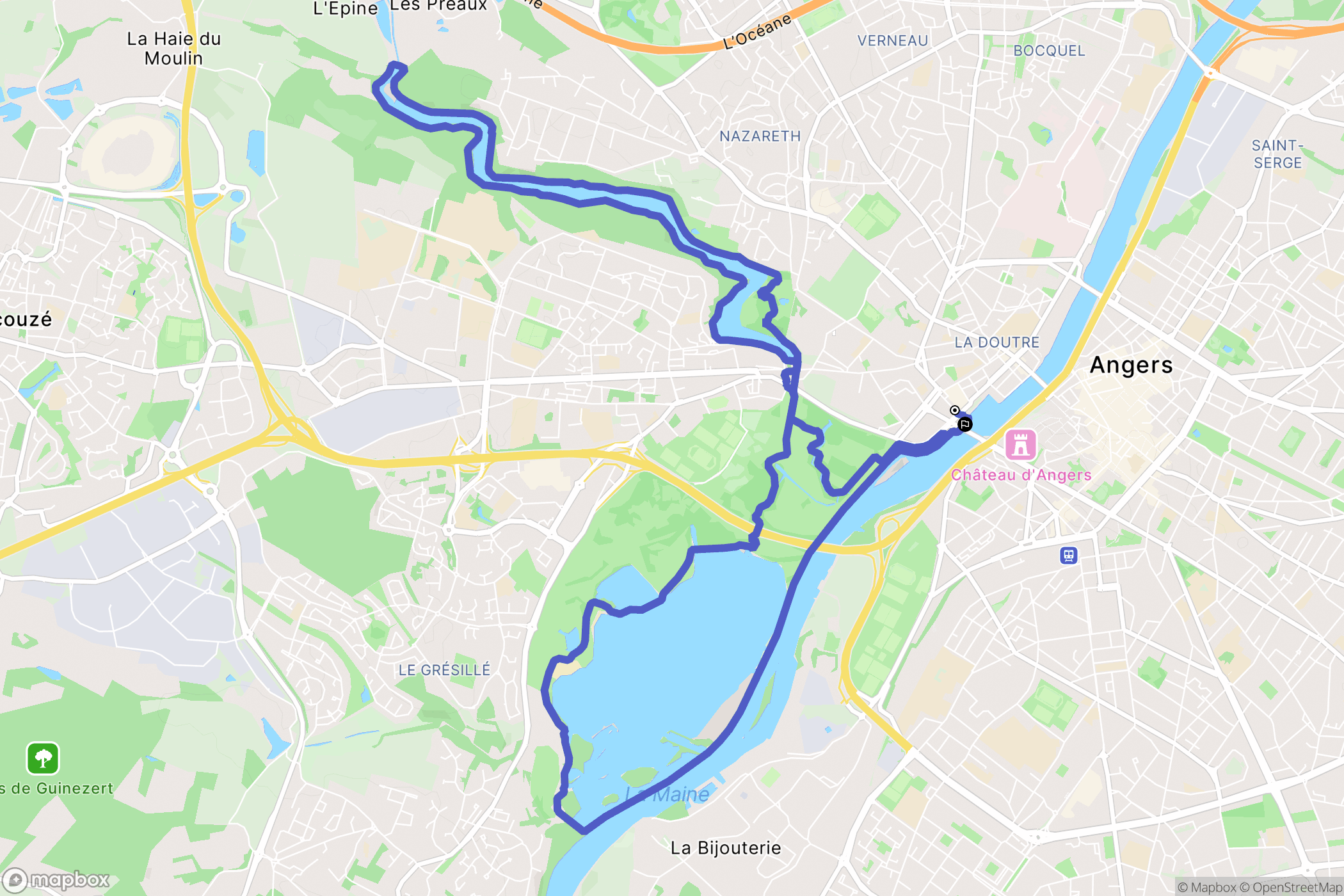 Angers : carte du parcours de randonnée - France