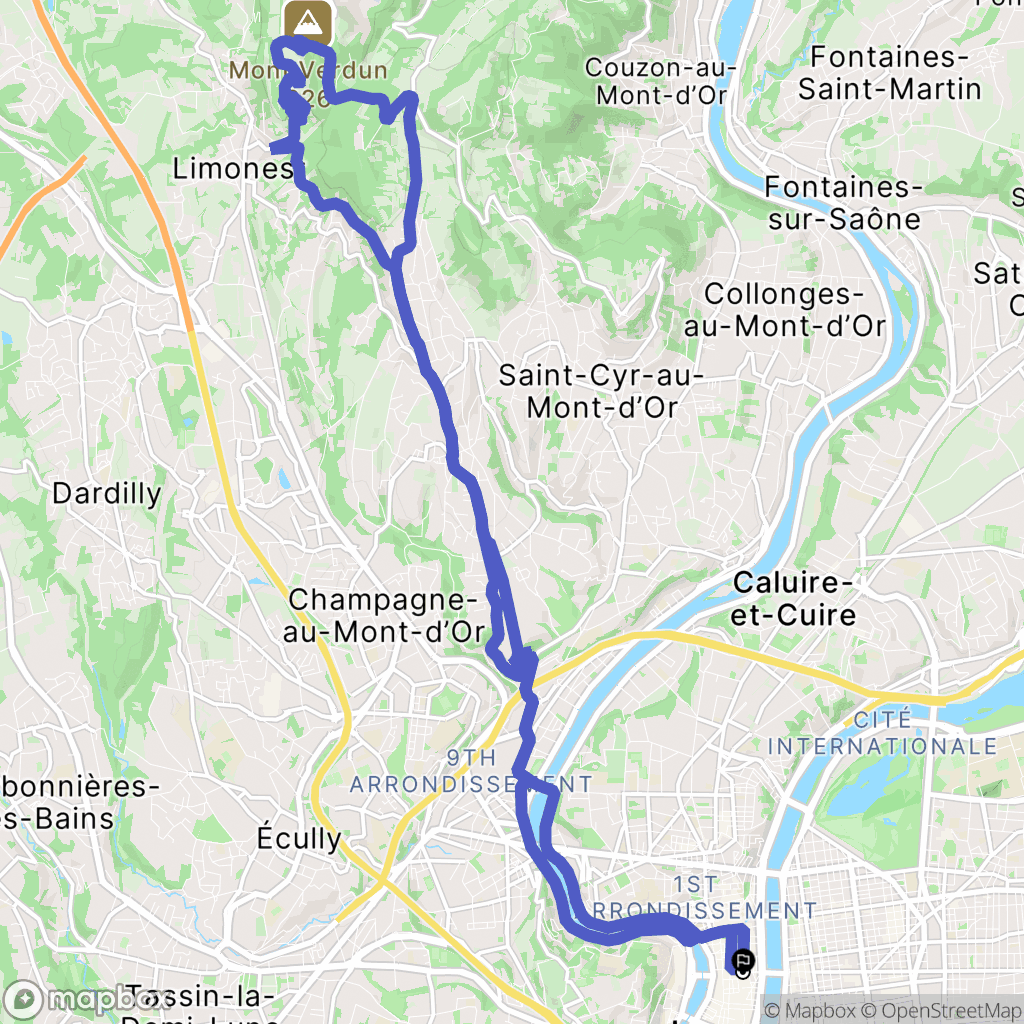 Lyon : carte du parcours de randonnée - France