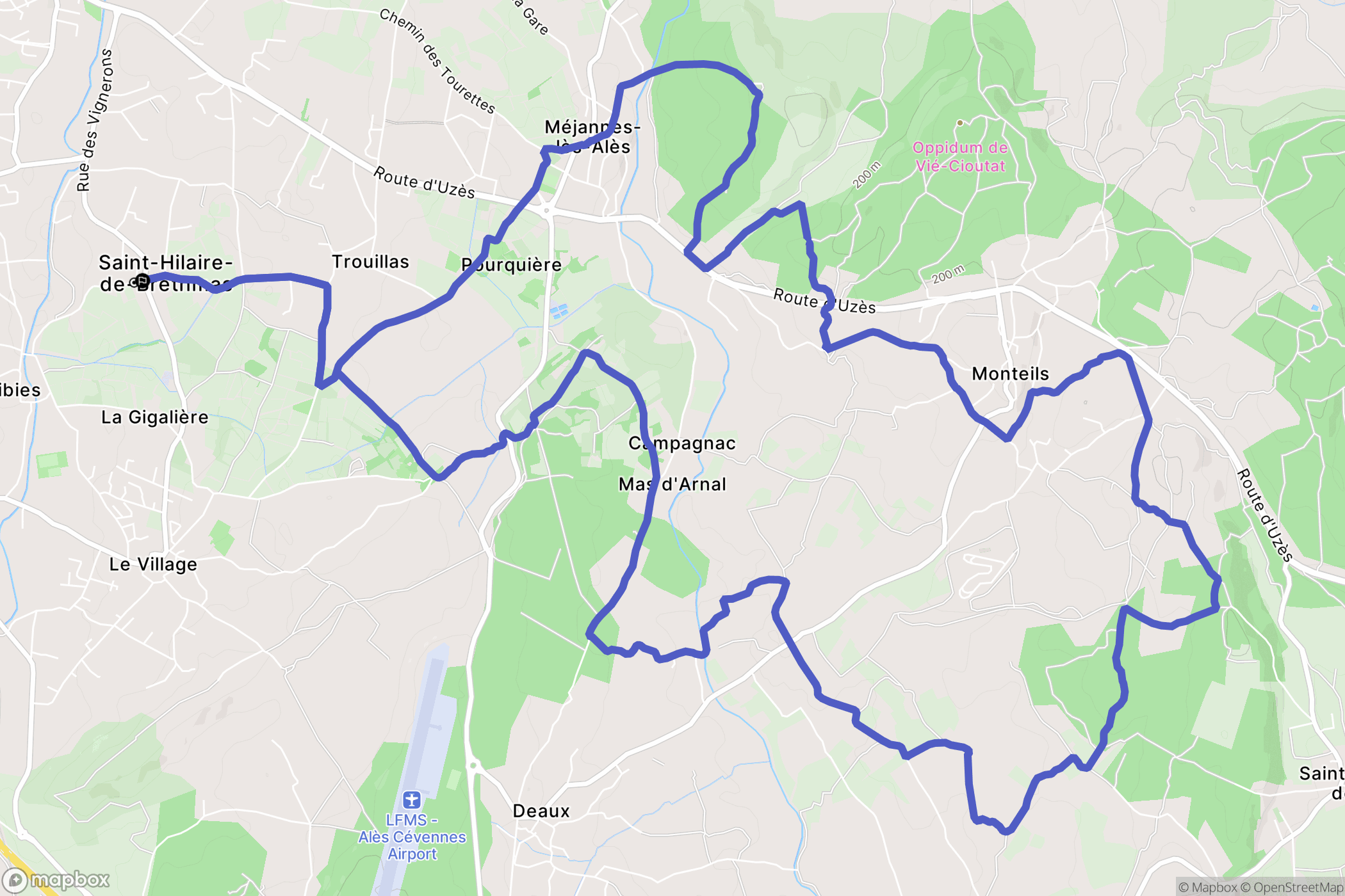 Saint-Hilaire-de-Brethmas : carte du parcours de randonnée - France