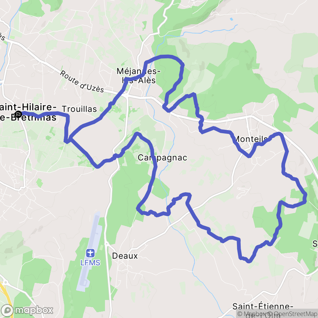 Saint-Hilaire-de-Brethmas : carte du parcours de randonnée - France