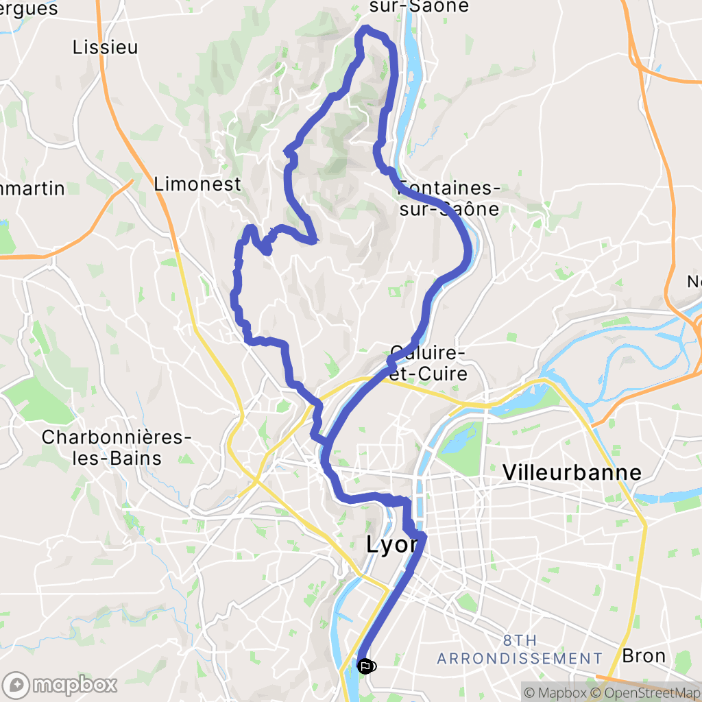 Lyon : carte du parcours de randonnée - France