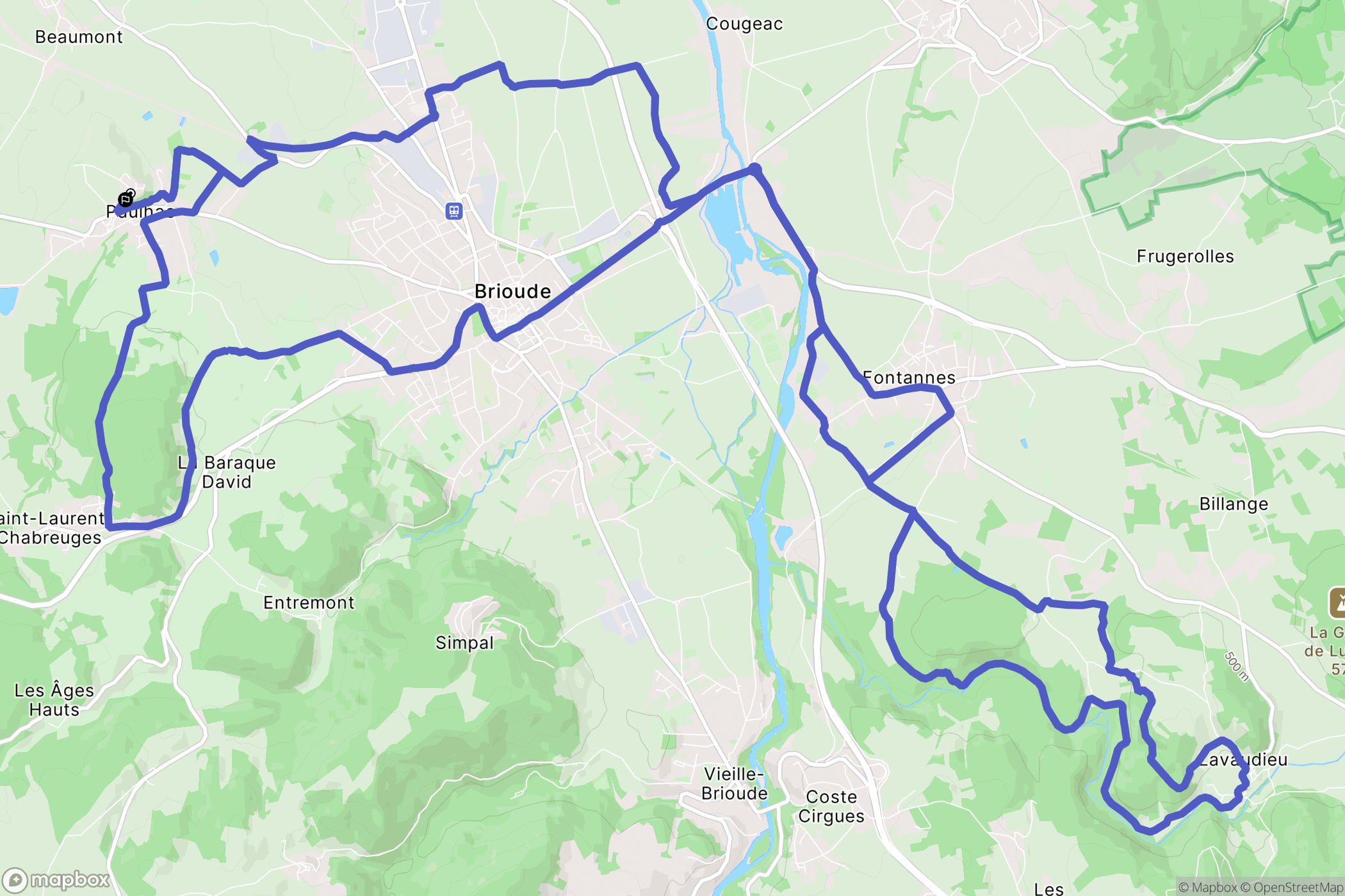 Paulhac : carte du parcours de randonnée - France
