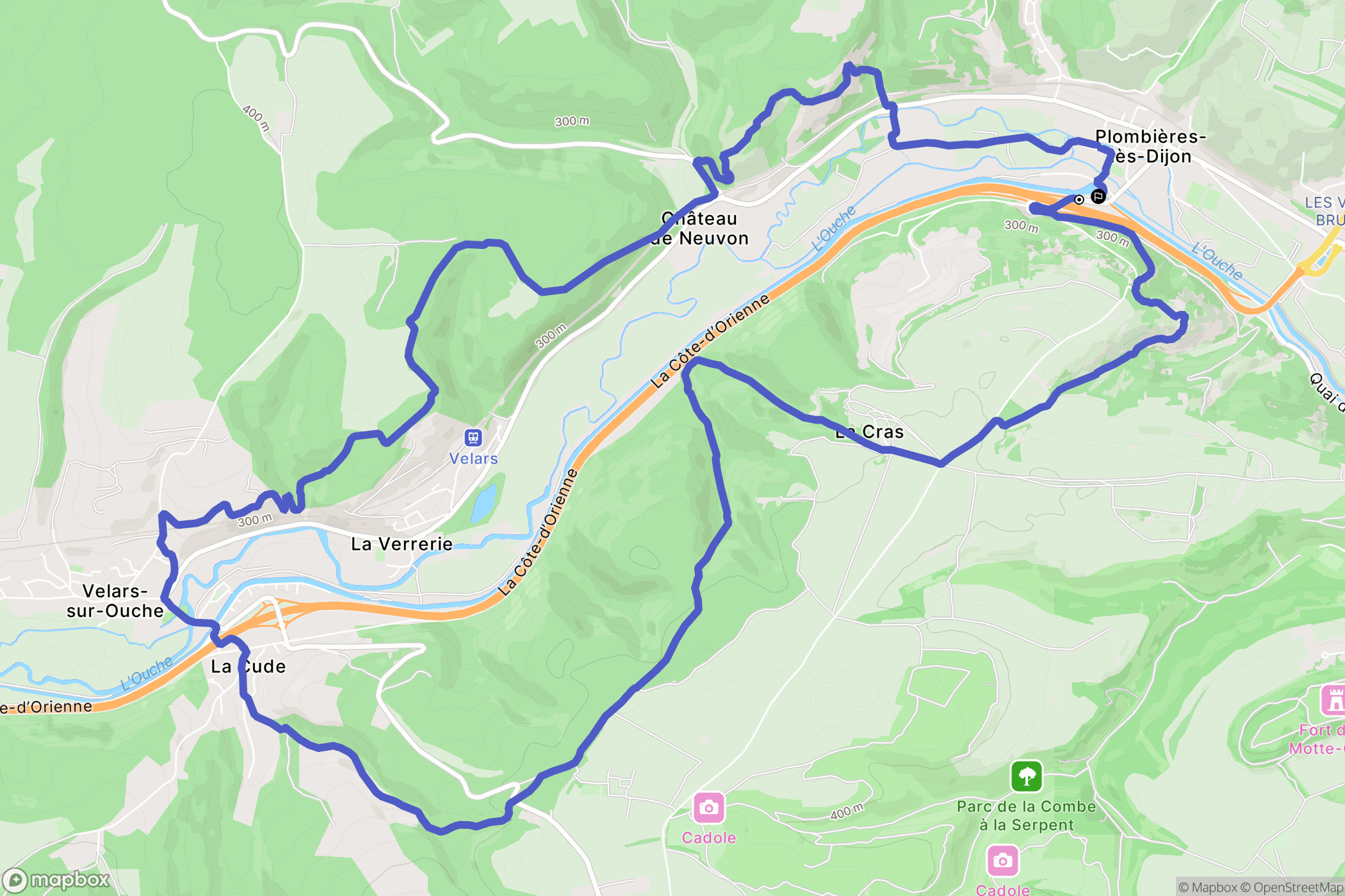 Plombières-lès-Dijon : carte du parcours de randonnée - France