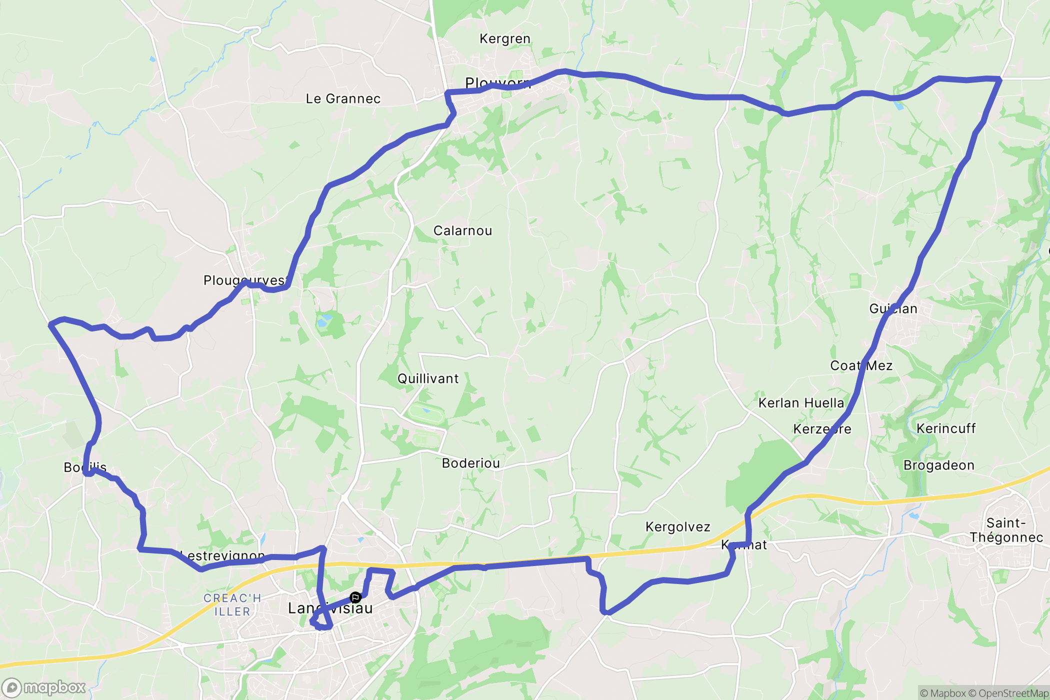 Landivisiau : carte du parcours de randonnée - France