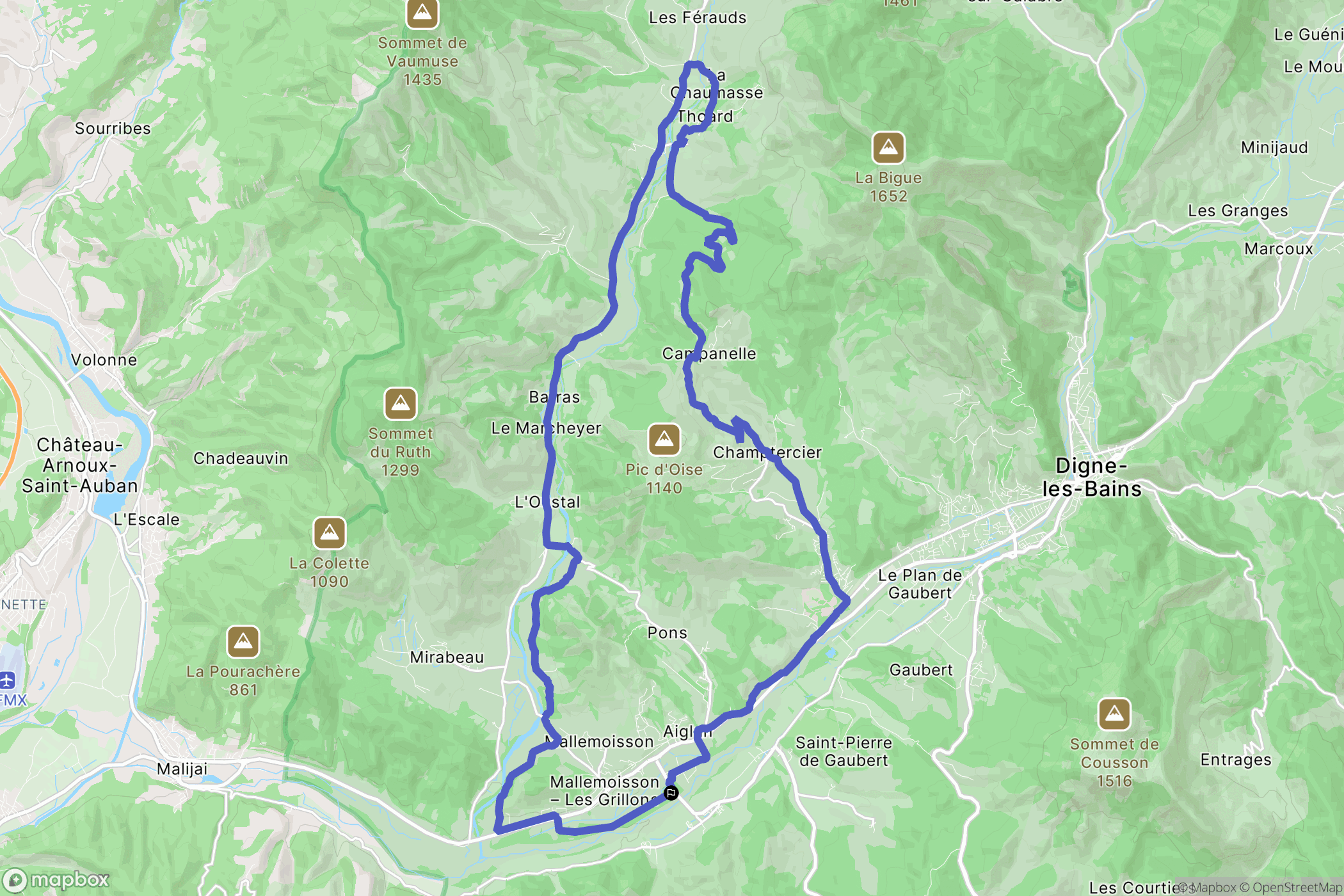 Mallemoisson : carte du parcours de randonnée - France