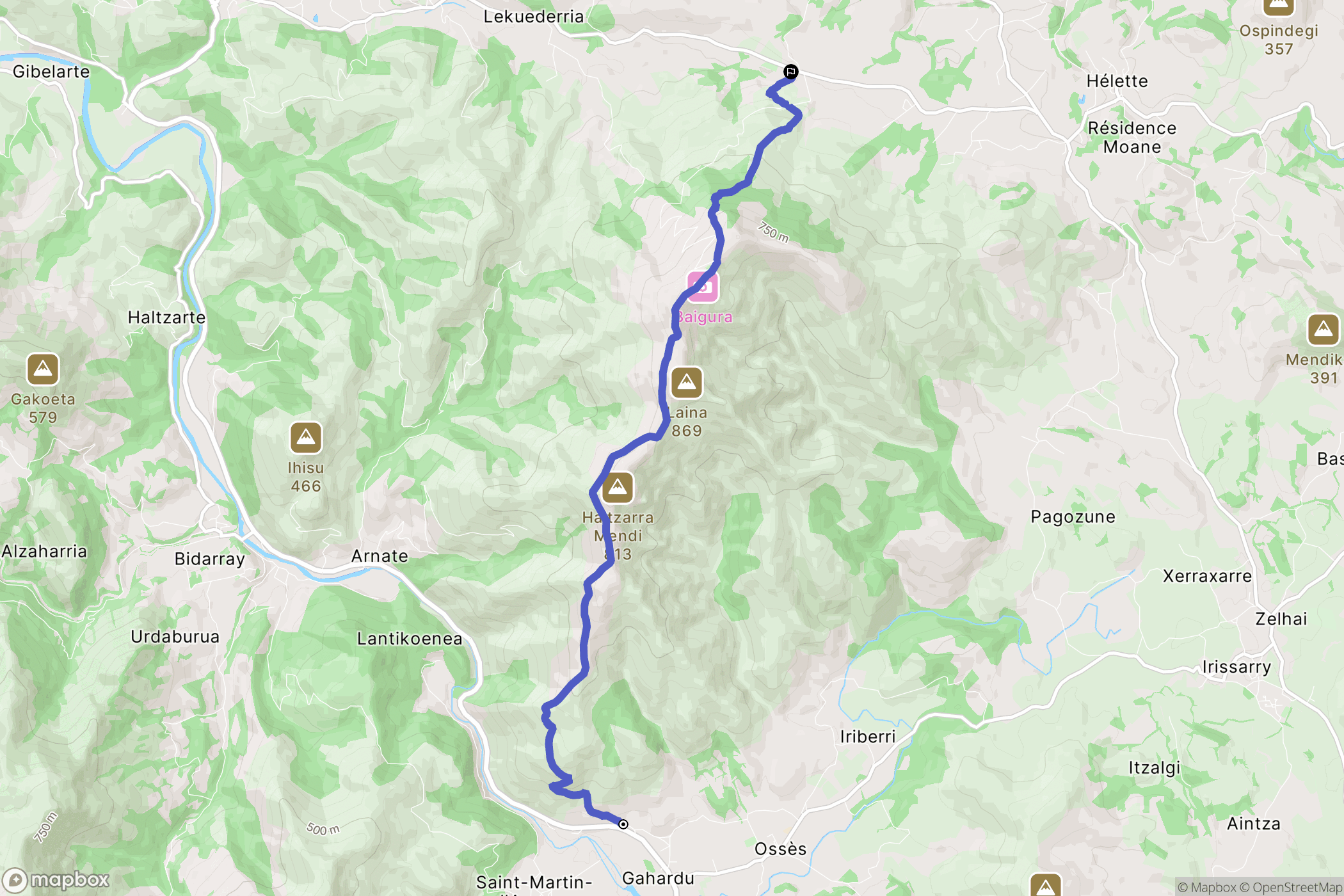 Ossès : carte du parcours de randonnée - France