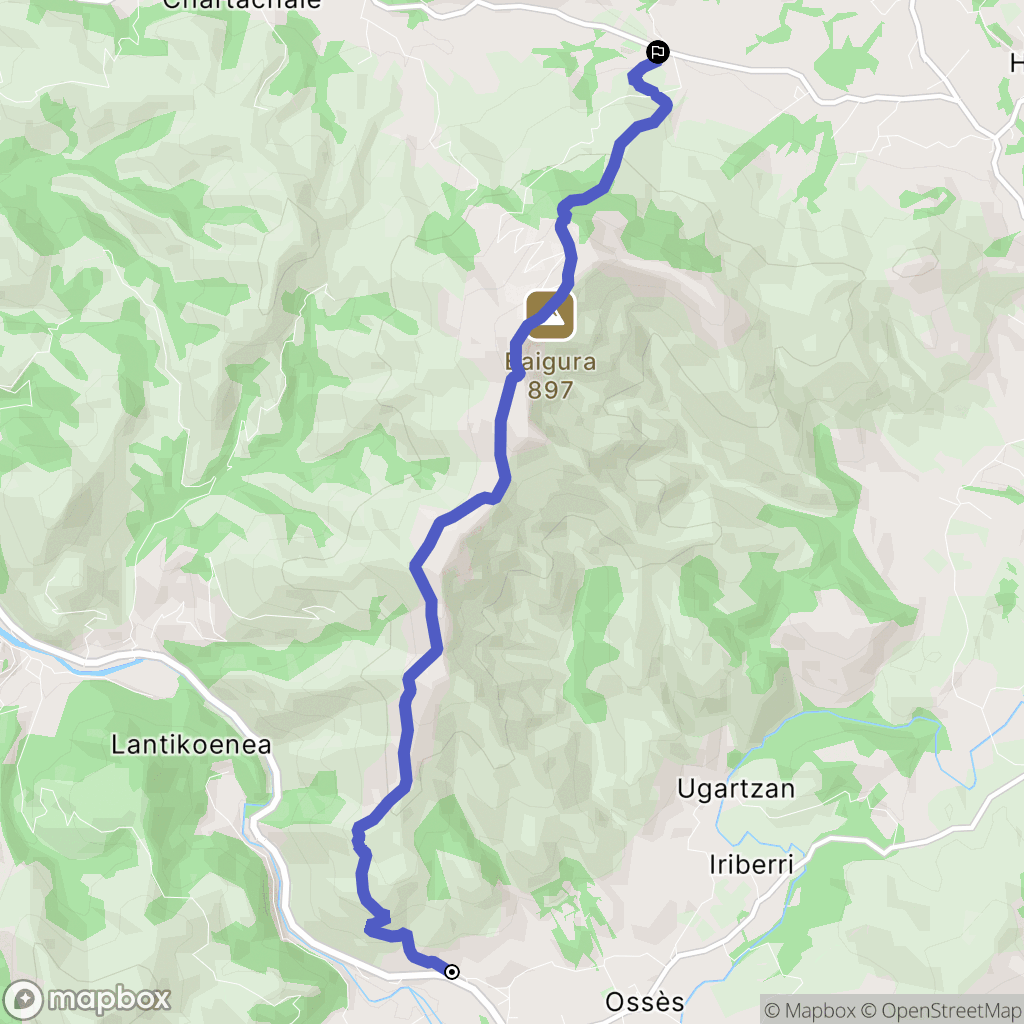 Ossès : carte du parcours de randonnée - France