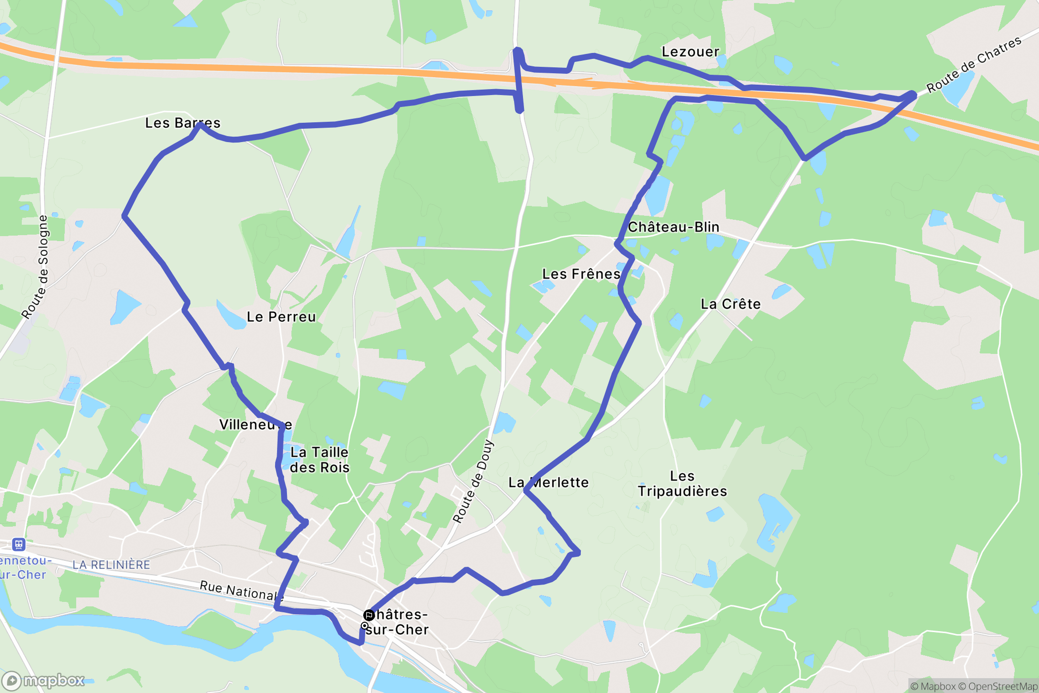 Châtres-sur-Cher : carte du parcours de randonnée - France