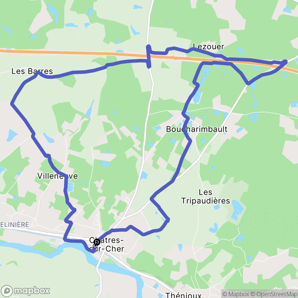 Châtres-sur-Cher : carte du parcours de randonnée - France