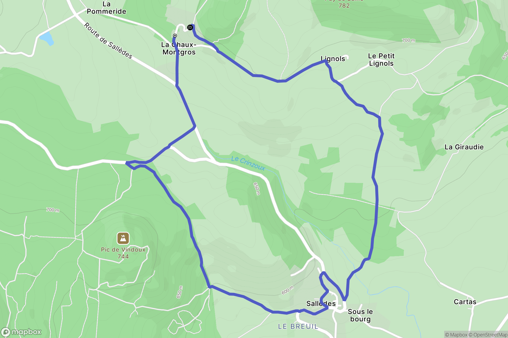 Sallèdes : carte du parcours de randonnée - France