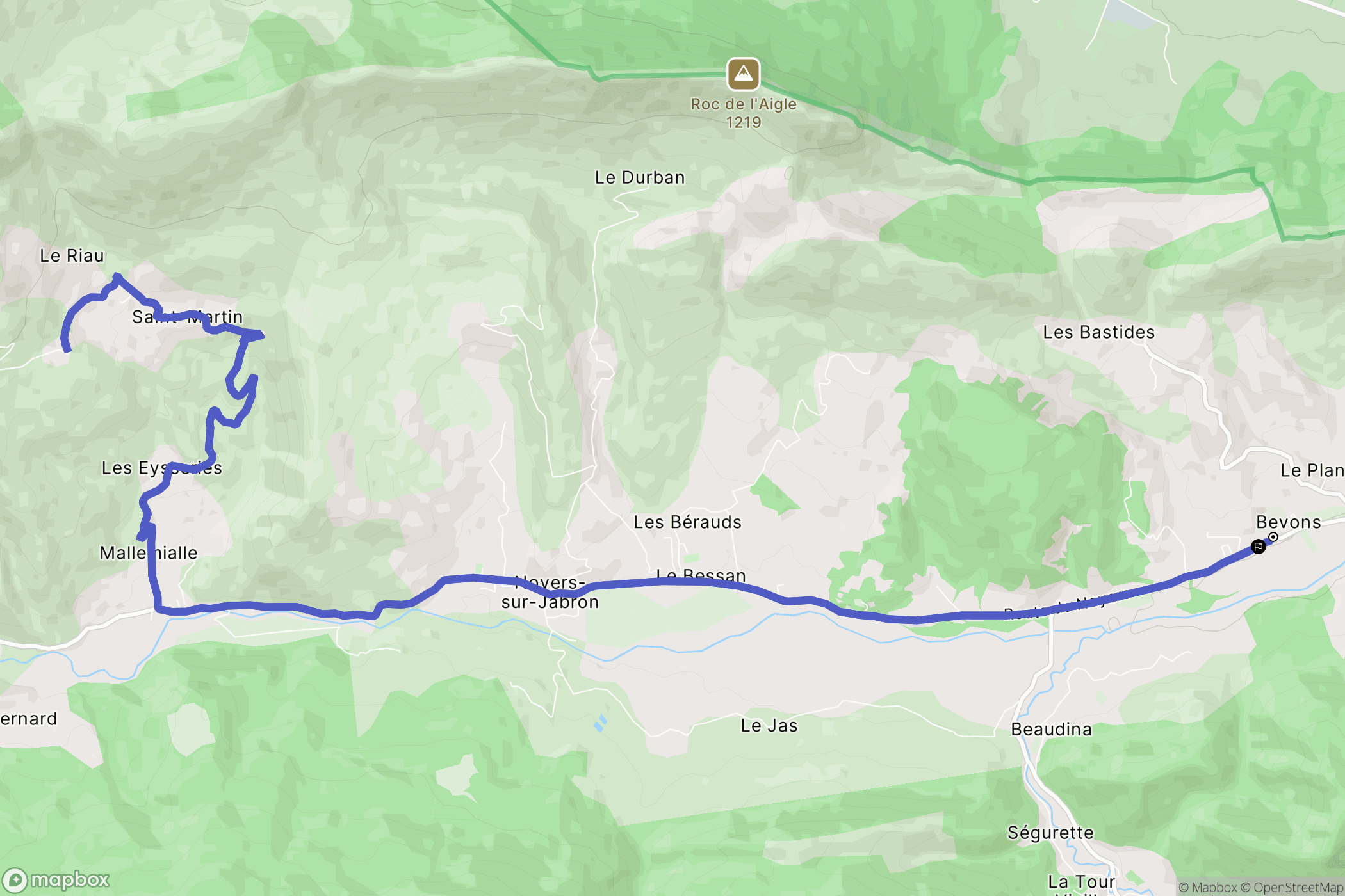 Bevons : carte du parcours de randonnée - France
