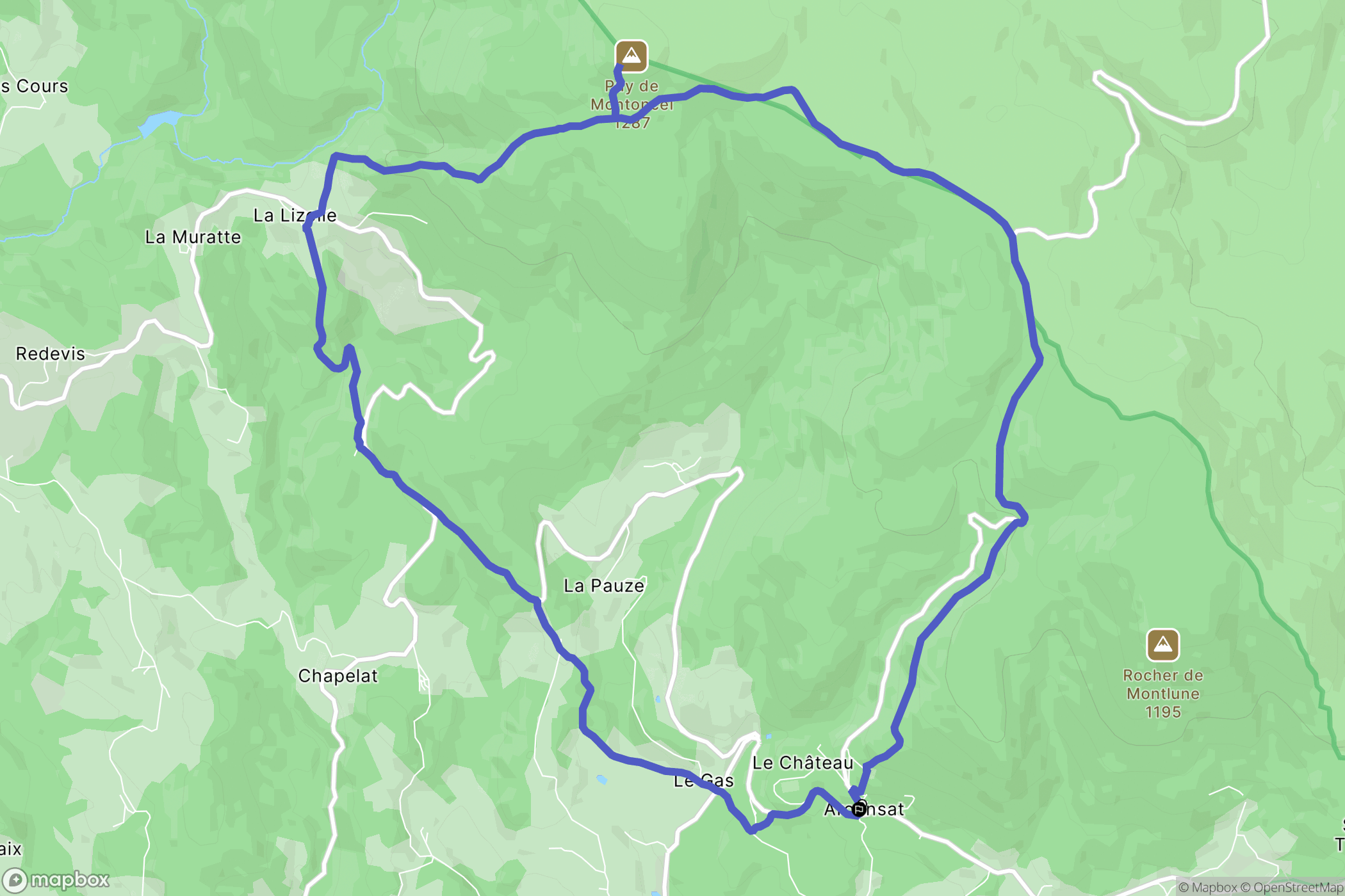 Arconsat : carte du parcours de randonnée - France