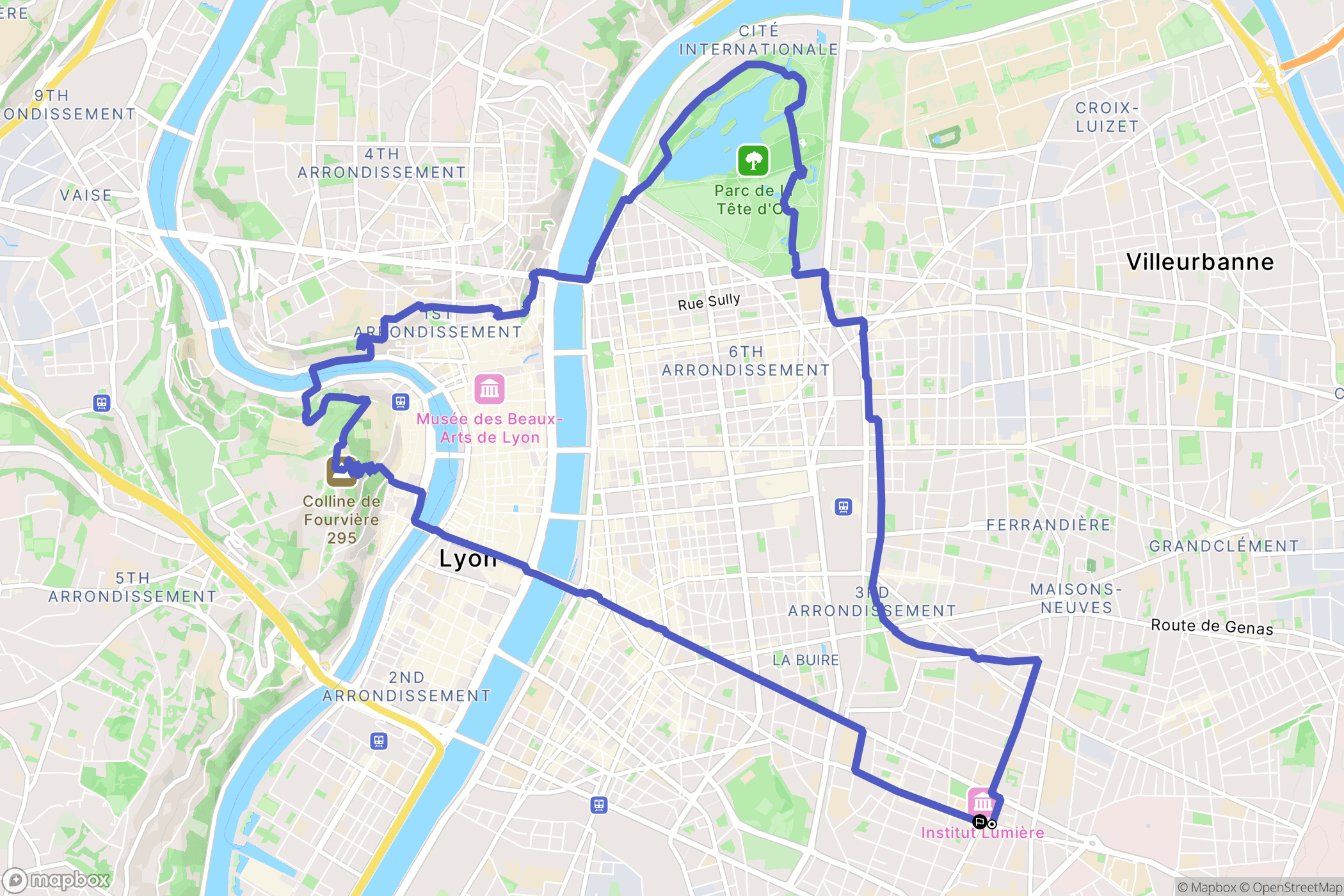 Lyon : carte du parcours de randonnée - France