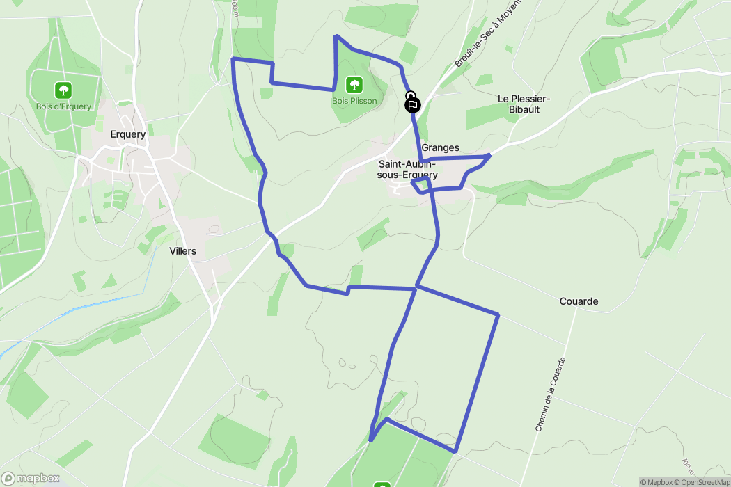 Saint-Aubin-sous-Erquery : carte du parcours de randonnée - France