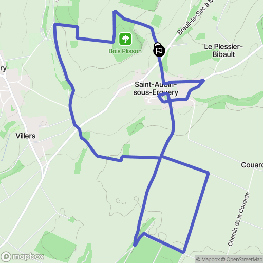 Saint-Aubin-sous-Erquery : carte du parcours de randonnée - France