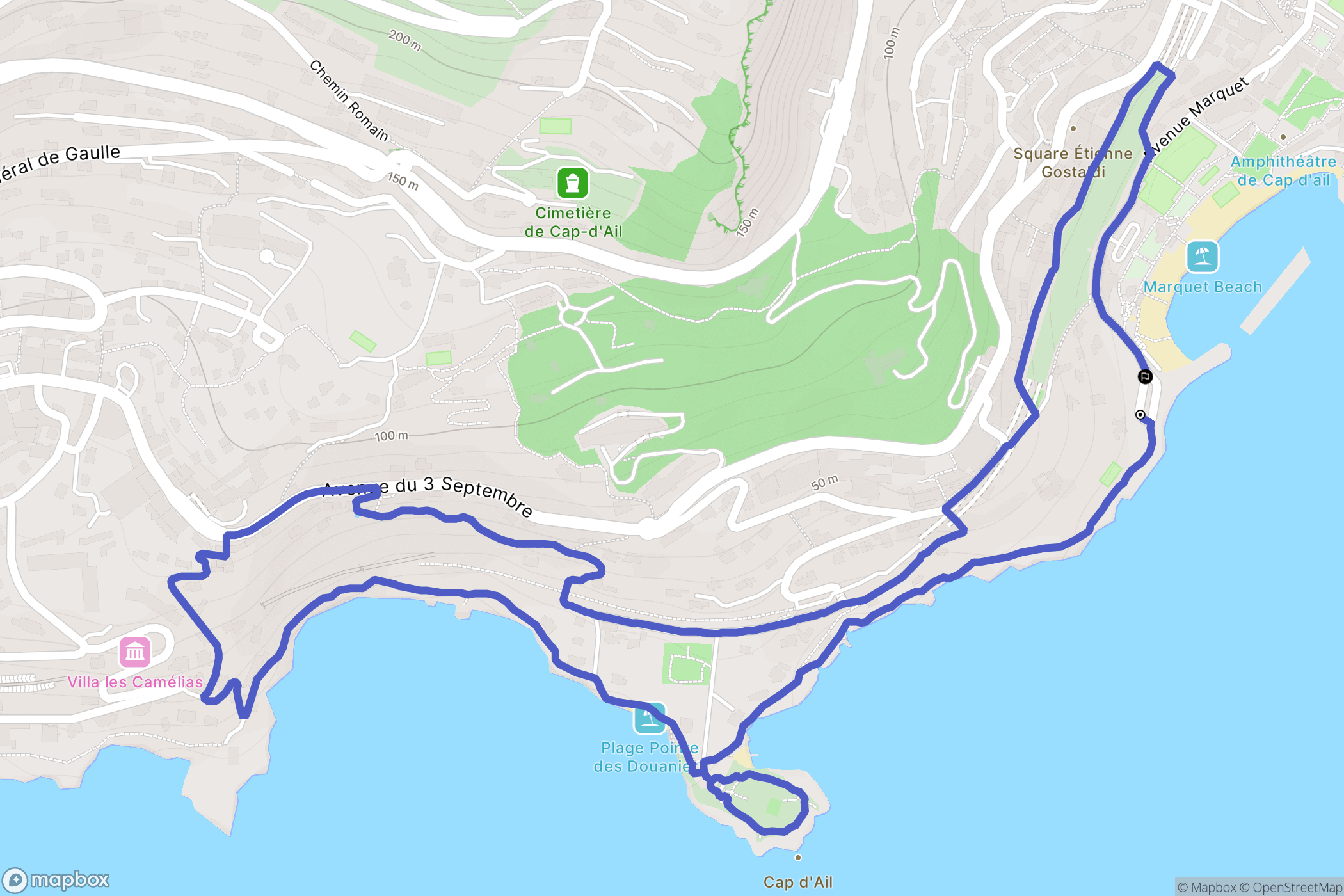 Cap-d'Ail : carte du parcours de randonnée - France