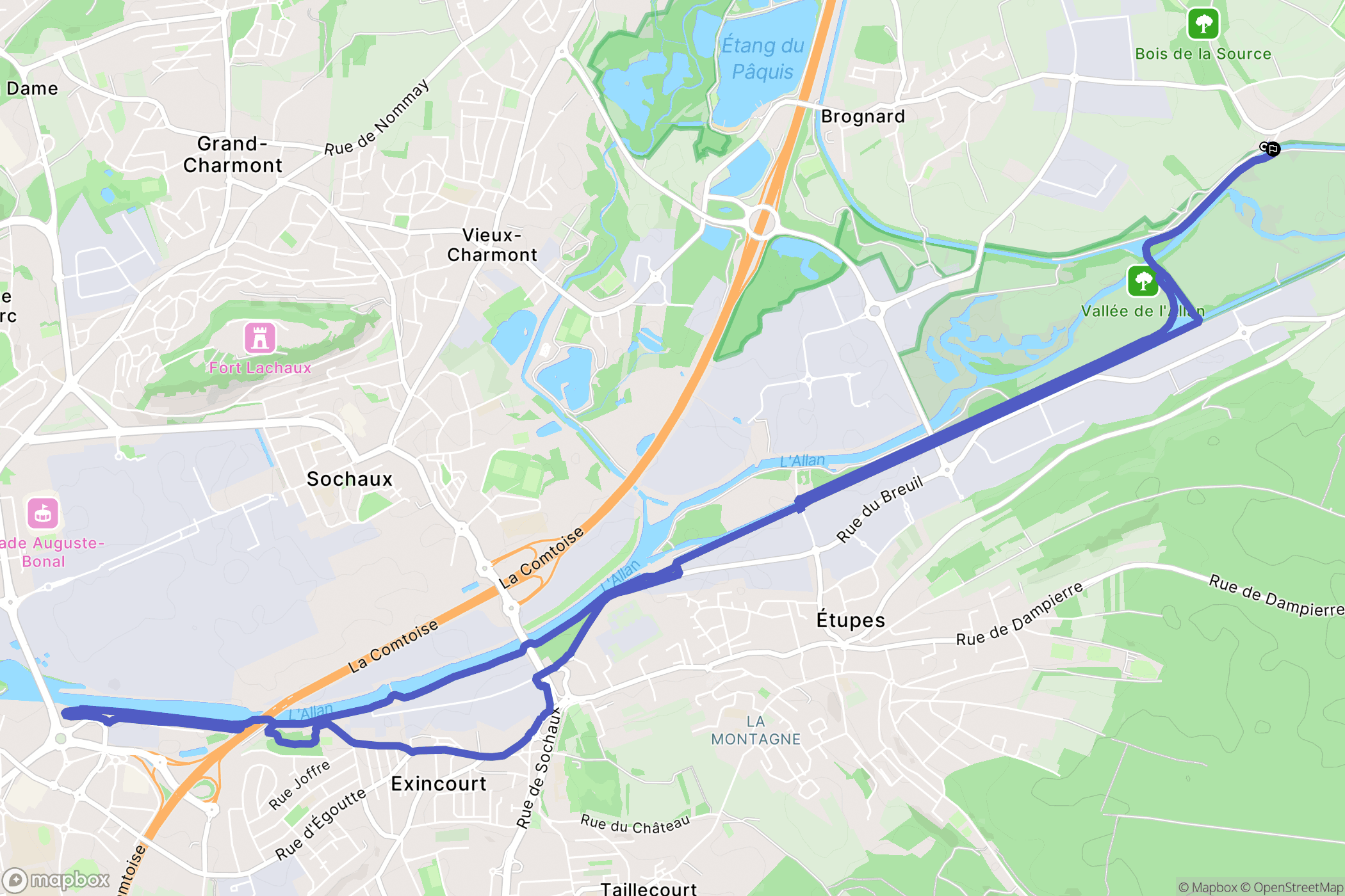 Allenjoie : carte du parcours de randonnée - France