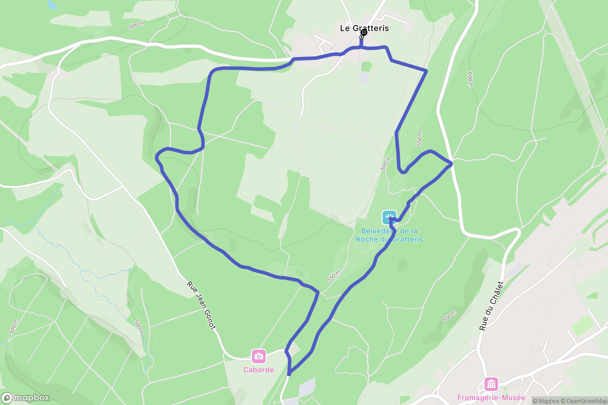 Le Gratteris : carte du parcours de randonnée - France
