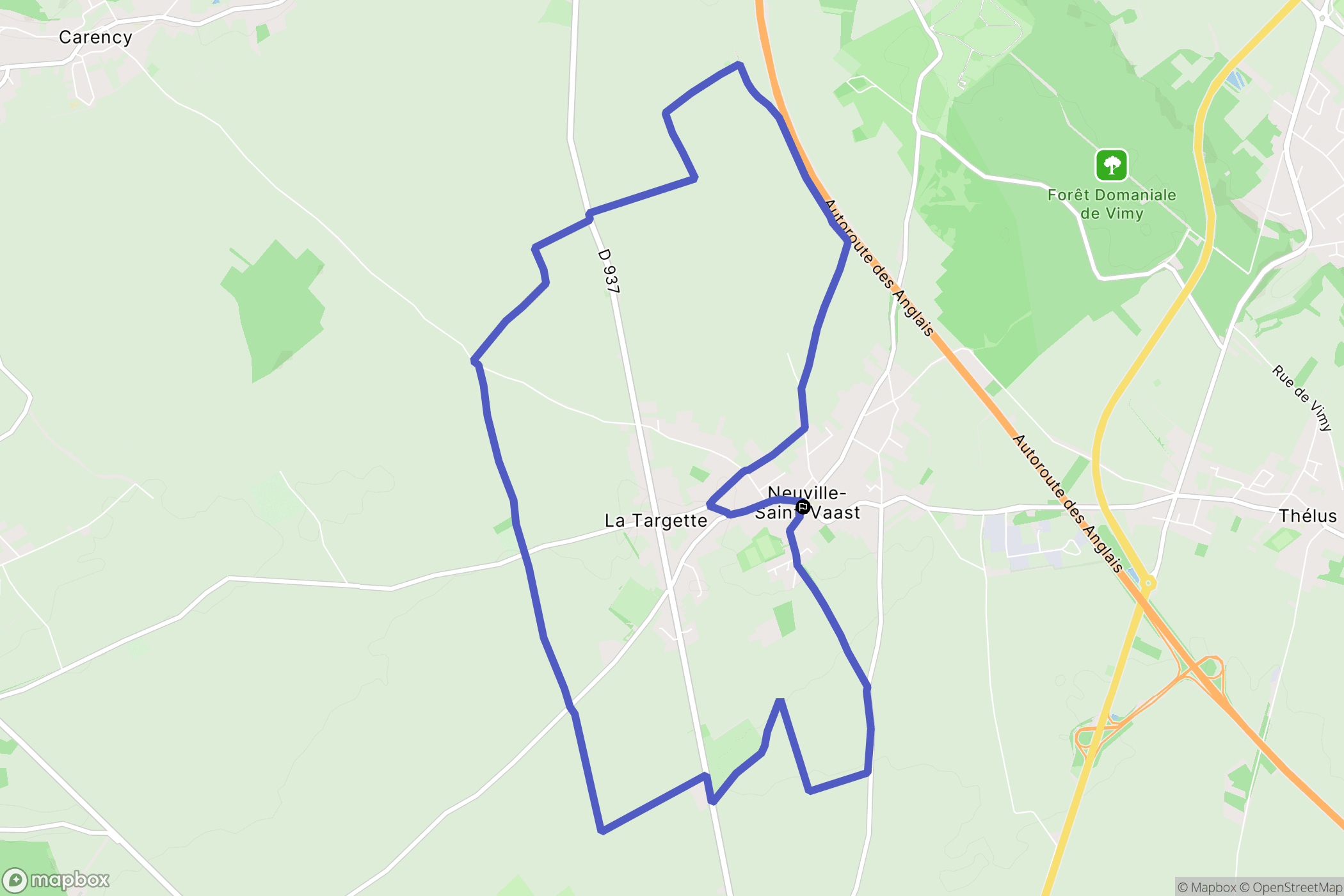 Neuville-Saint-Vaast : carte du parcours de randonnée - France