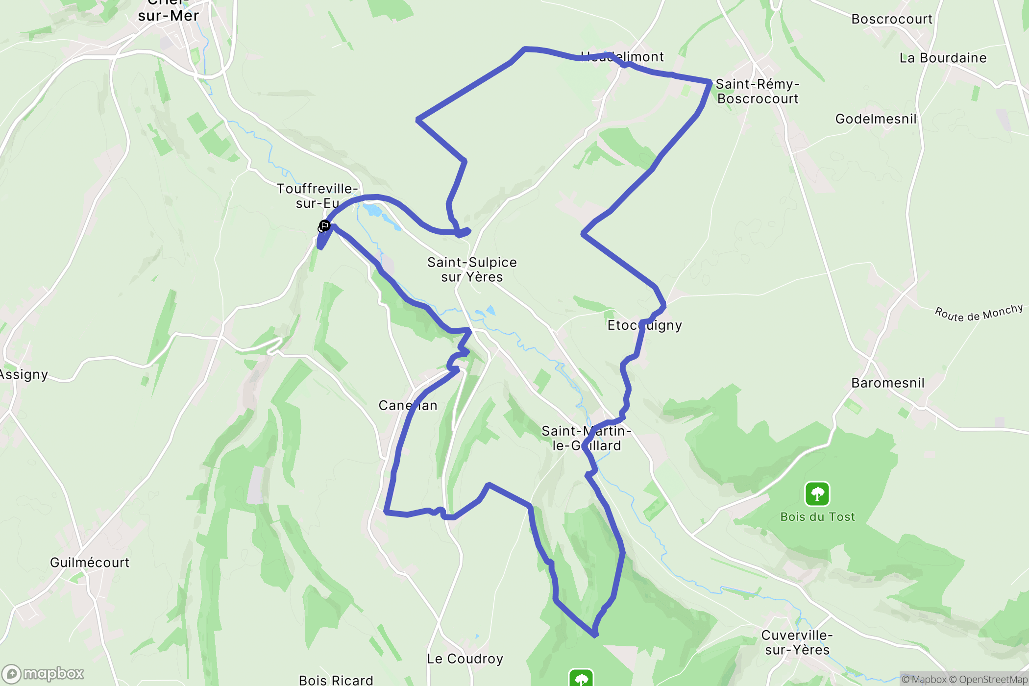 Touffreville-sur-Eu : carte du parcours de randonnée - France