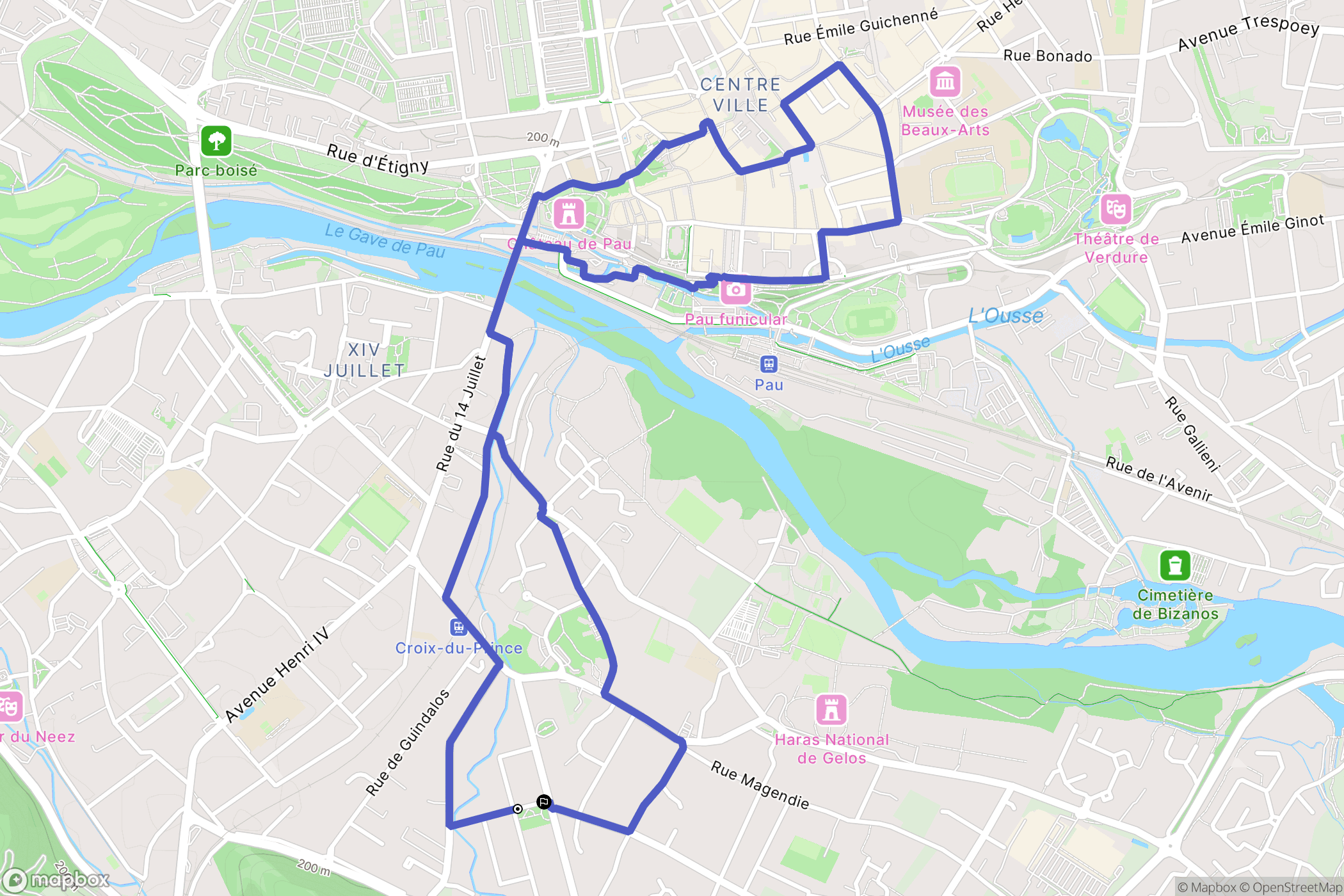 Gelos : carte du parcours de randonnée - France