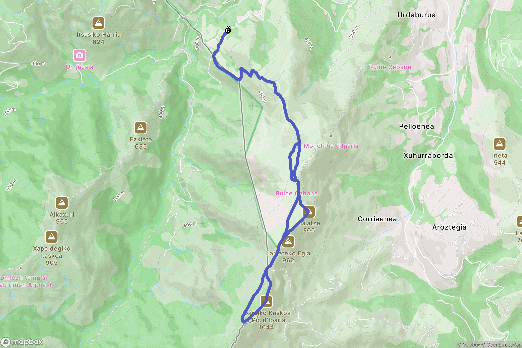 Bidarray : carte du parcours de randonnée - France