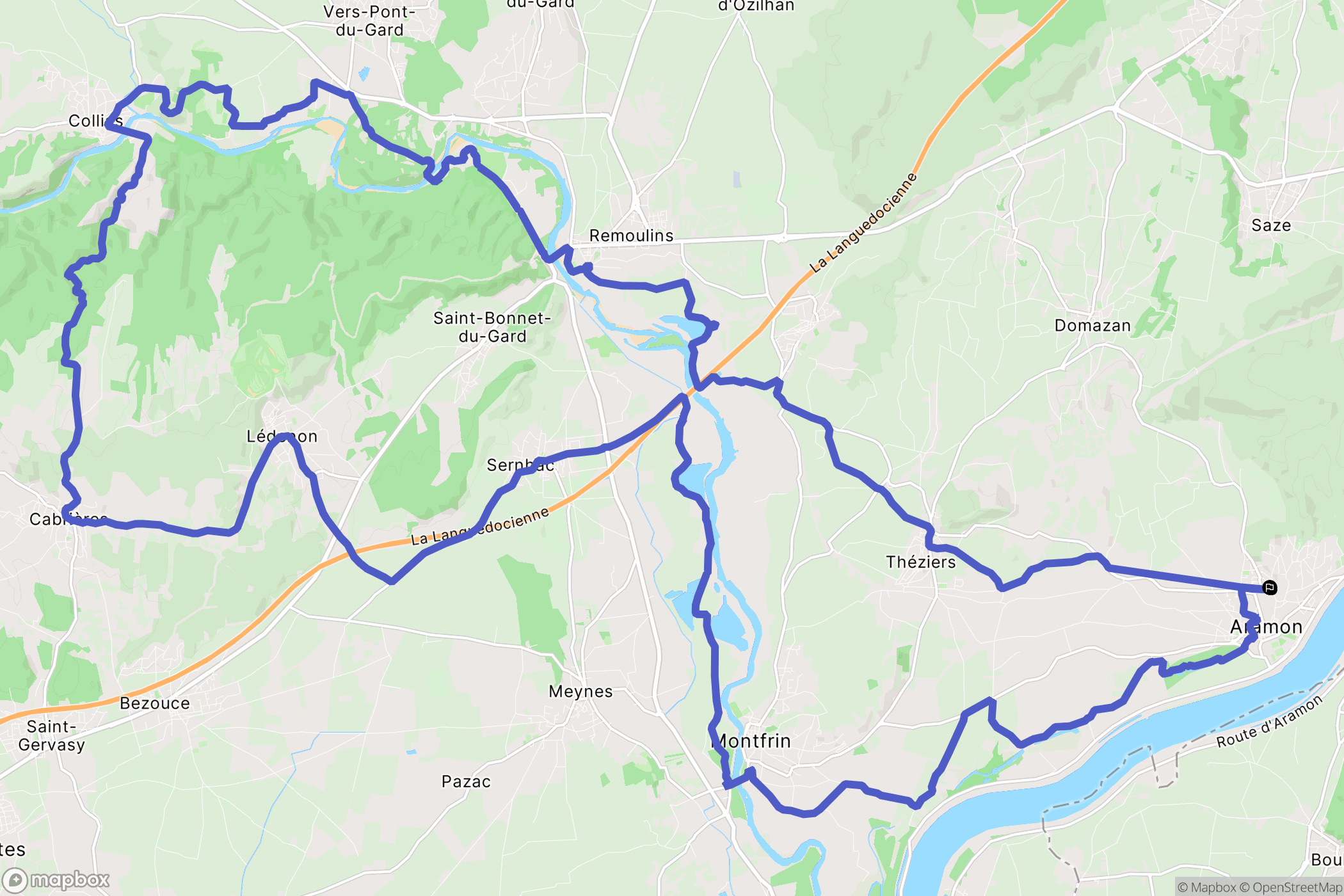 Aramon : carte du parcours de randonnée - France