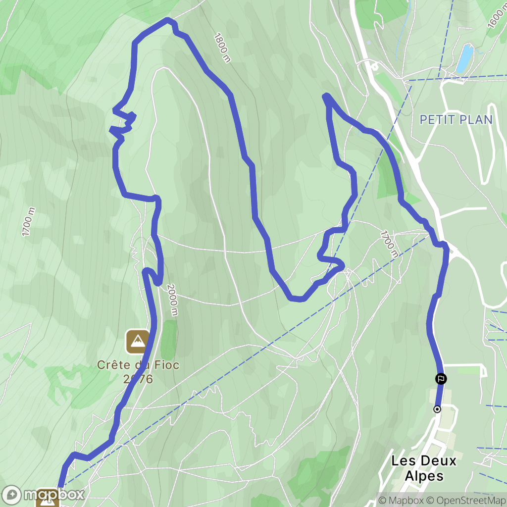 Les Deux Alpes : carte du parcours de randonnée - France