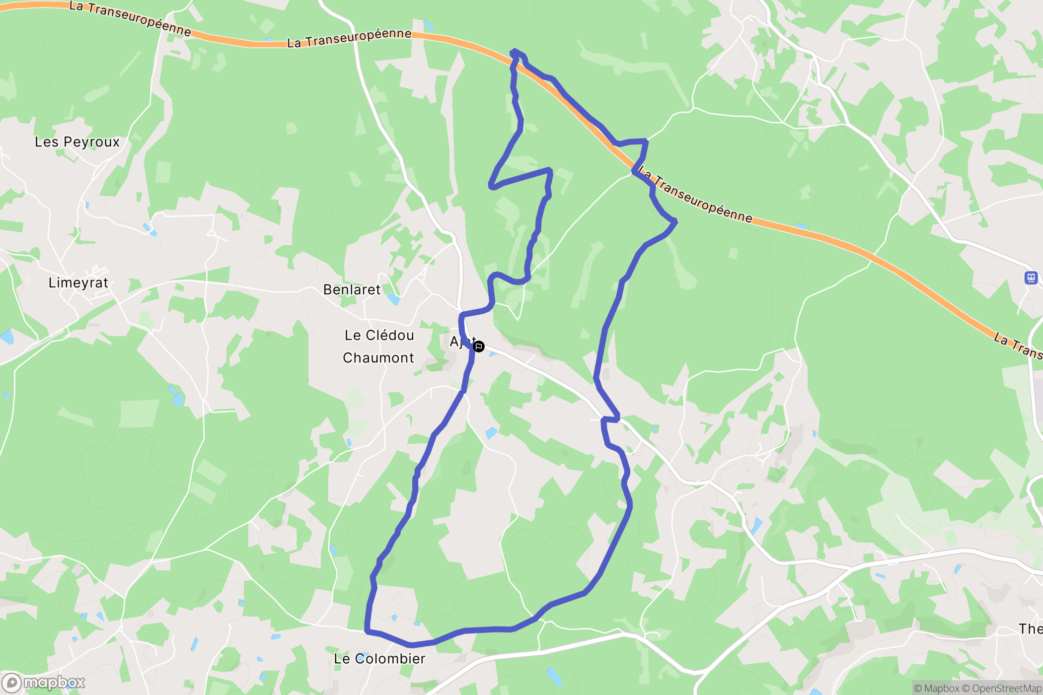Ajat : carte du parcours de randonnée - France