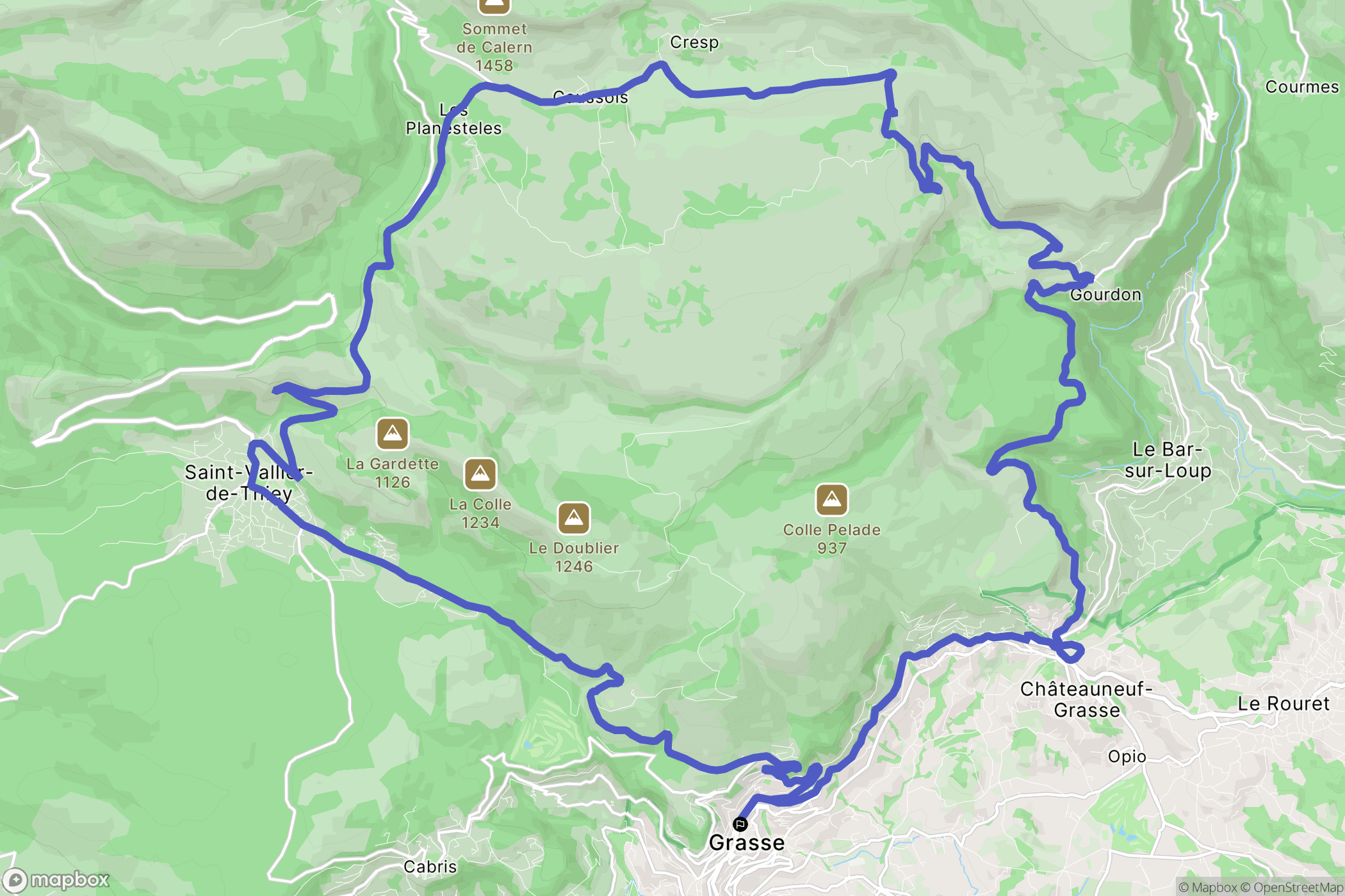 Grasse : carte du parcours de randonnée - France