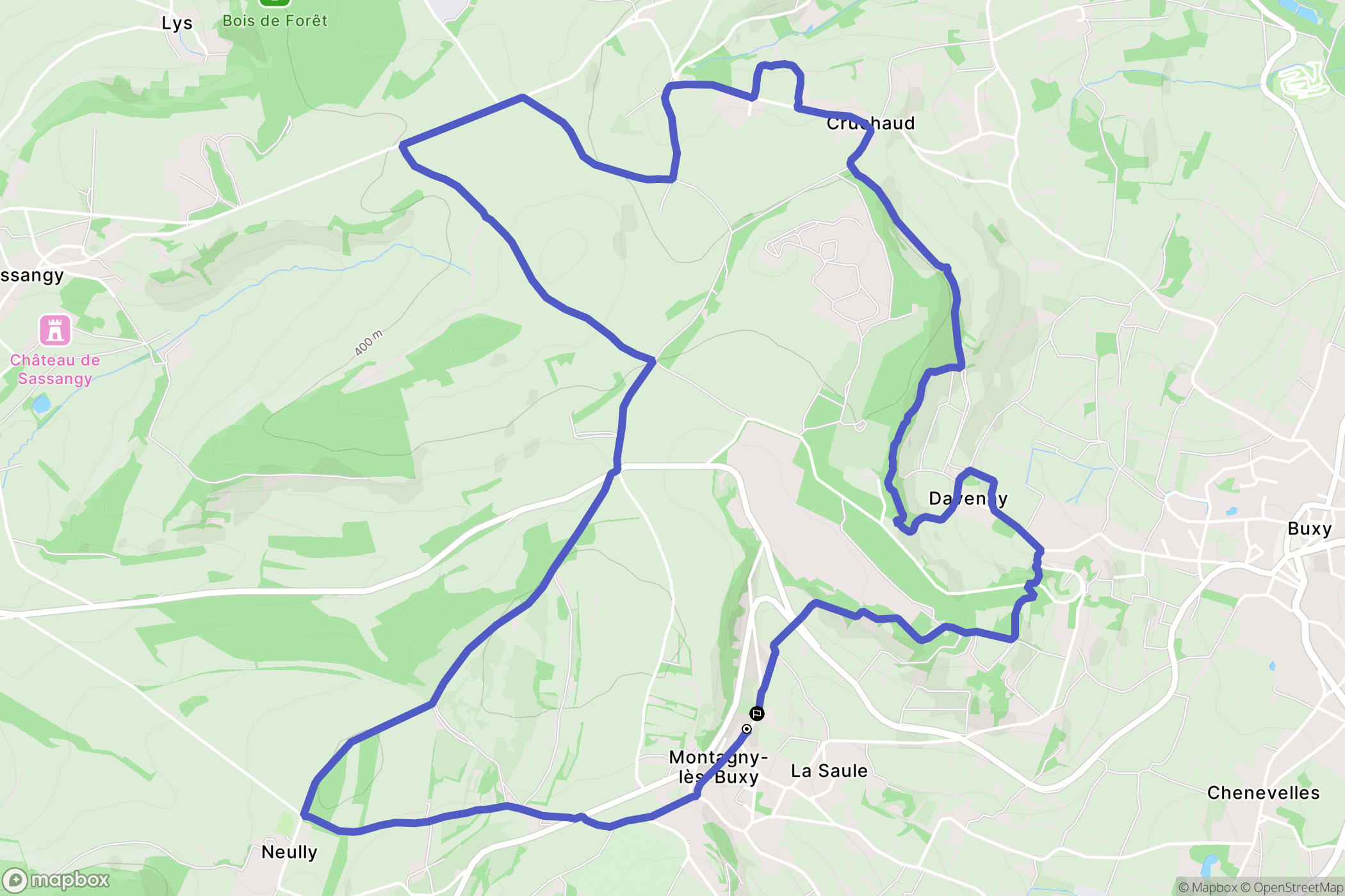 Montagny-lès-Buxy : carte du parcours de randonnée - France