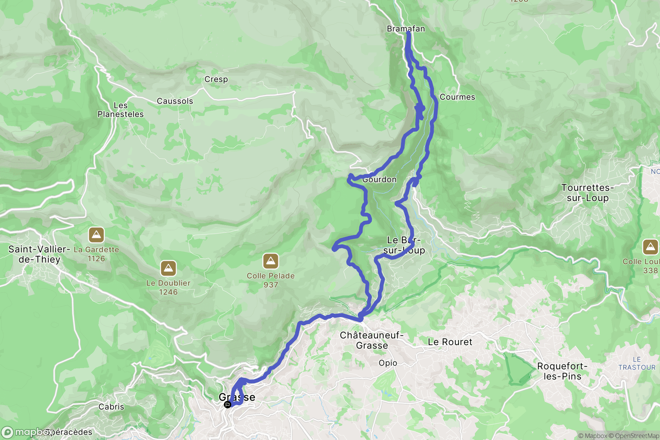 Grasse : carte du parcours de randonnée - France
