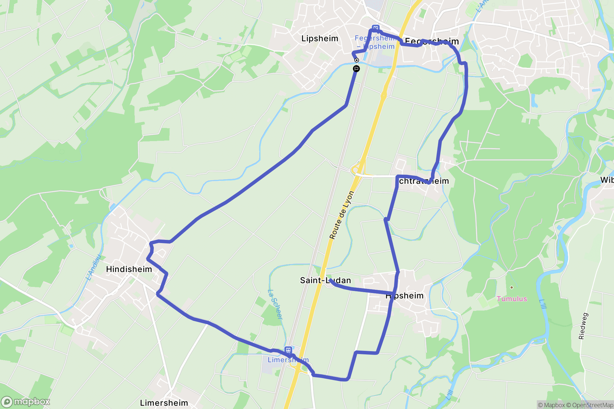 Lipsheim : carte du parcours de randonnée - France