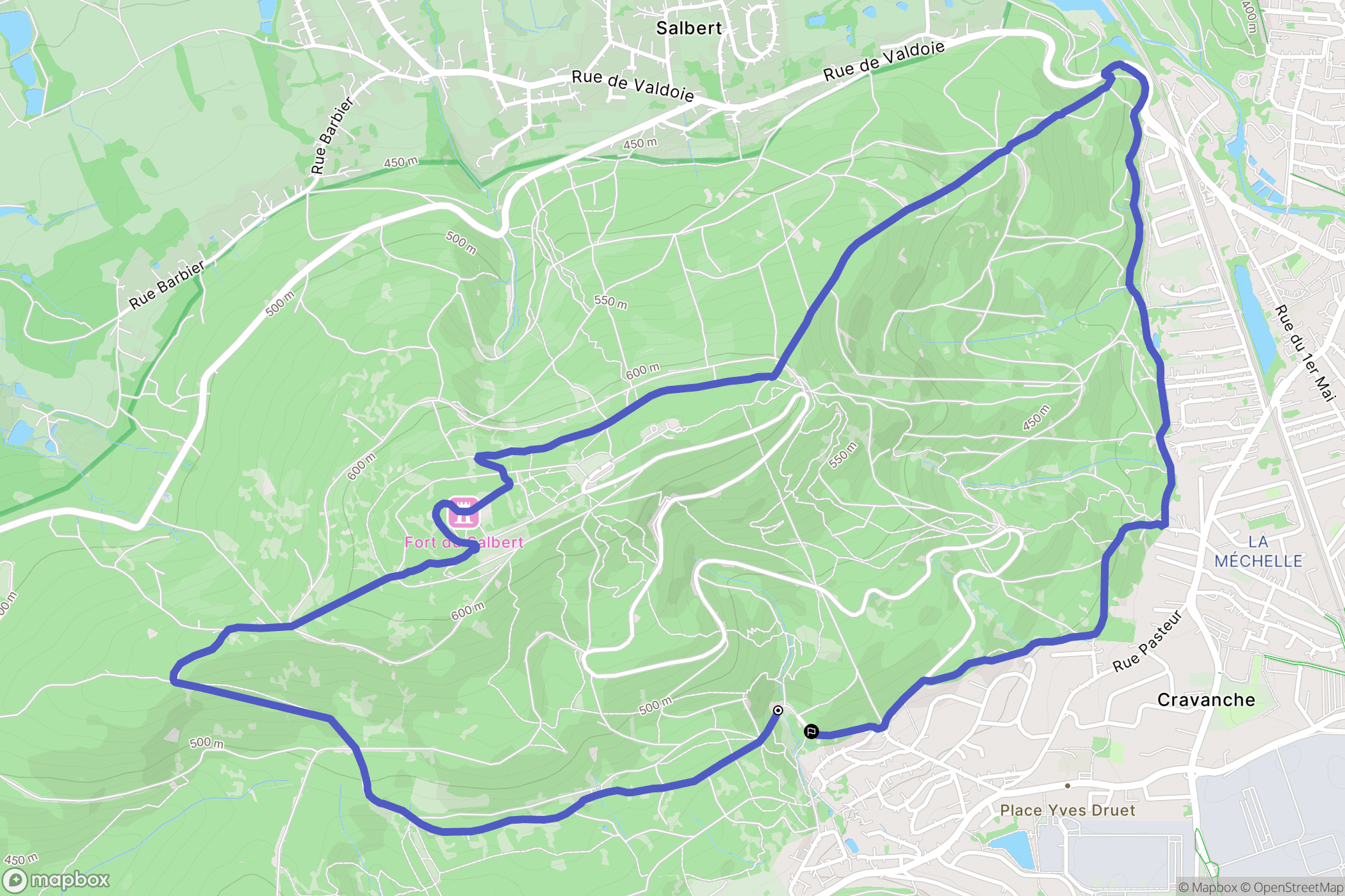 Cravanche : carte du parcours de randonnée - France