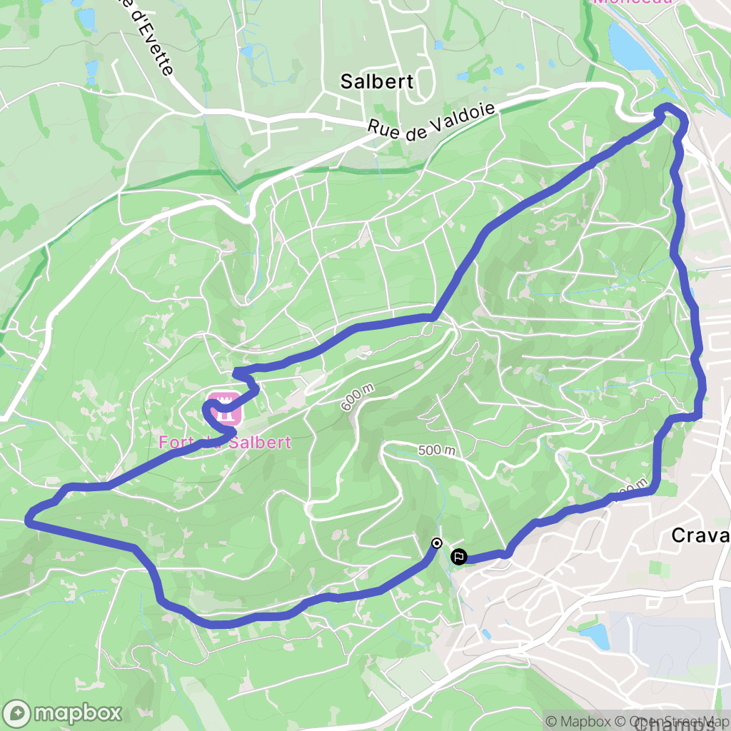 Cravanche : carte du parcours de randonnée - France