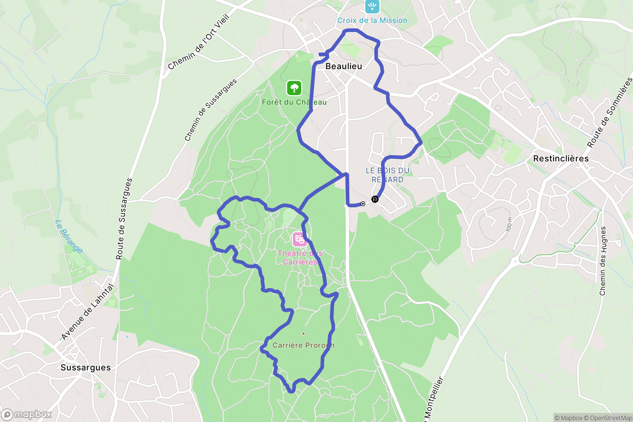Beaulieu : carte du parcours de randonnée - France