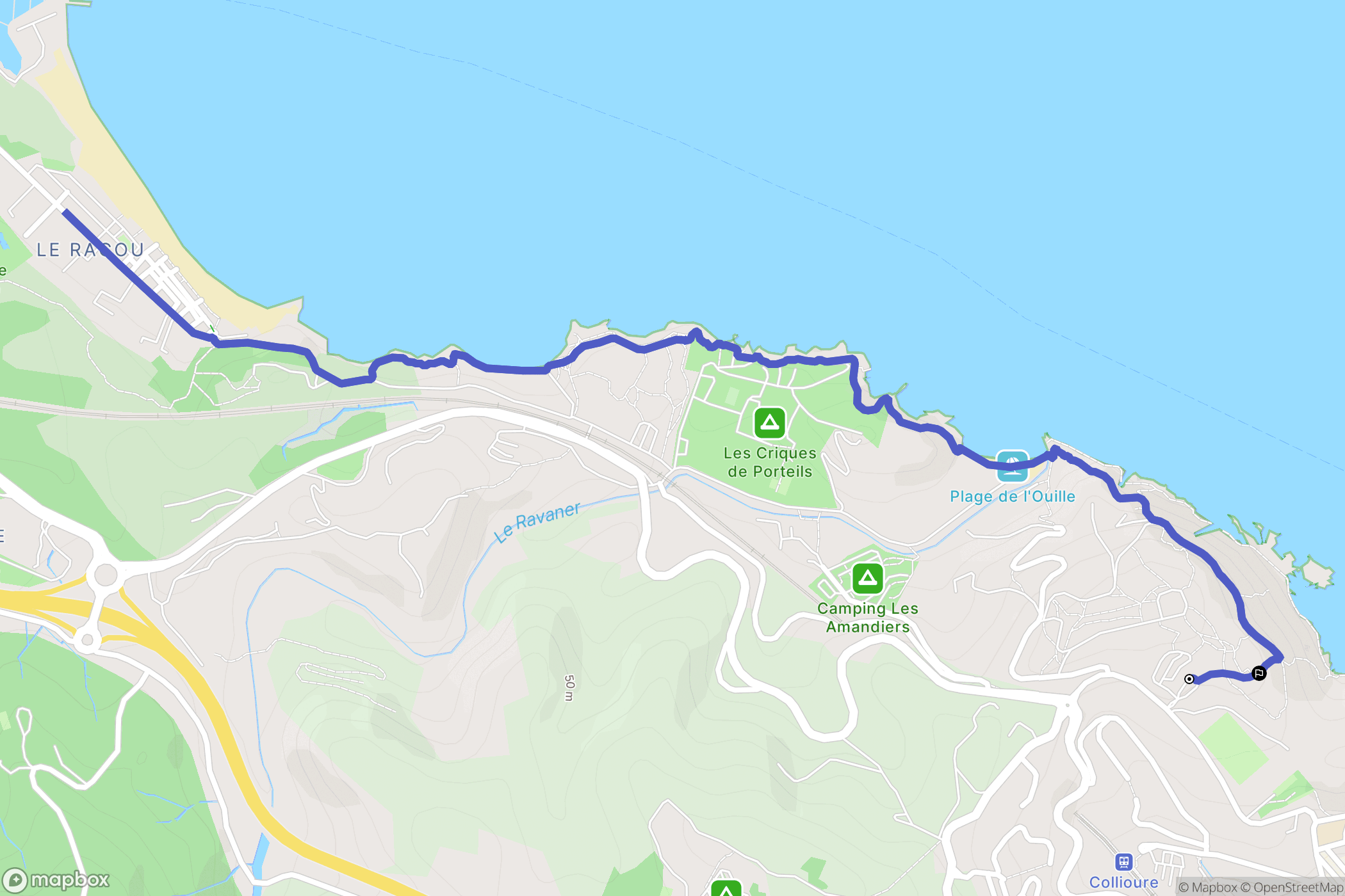 Collioure : carte du parcours de randonnée - France