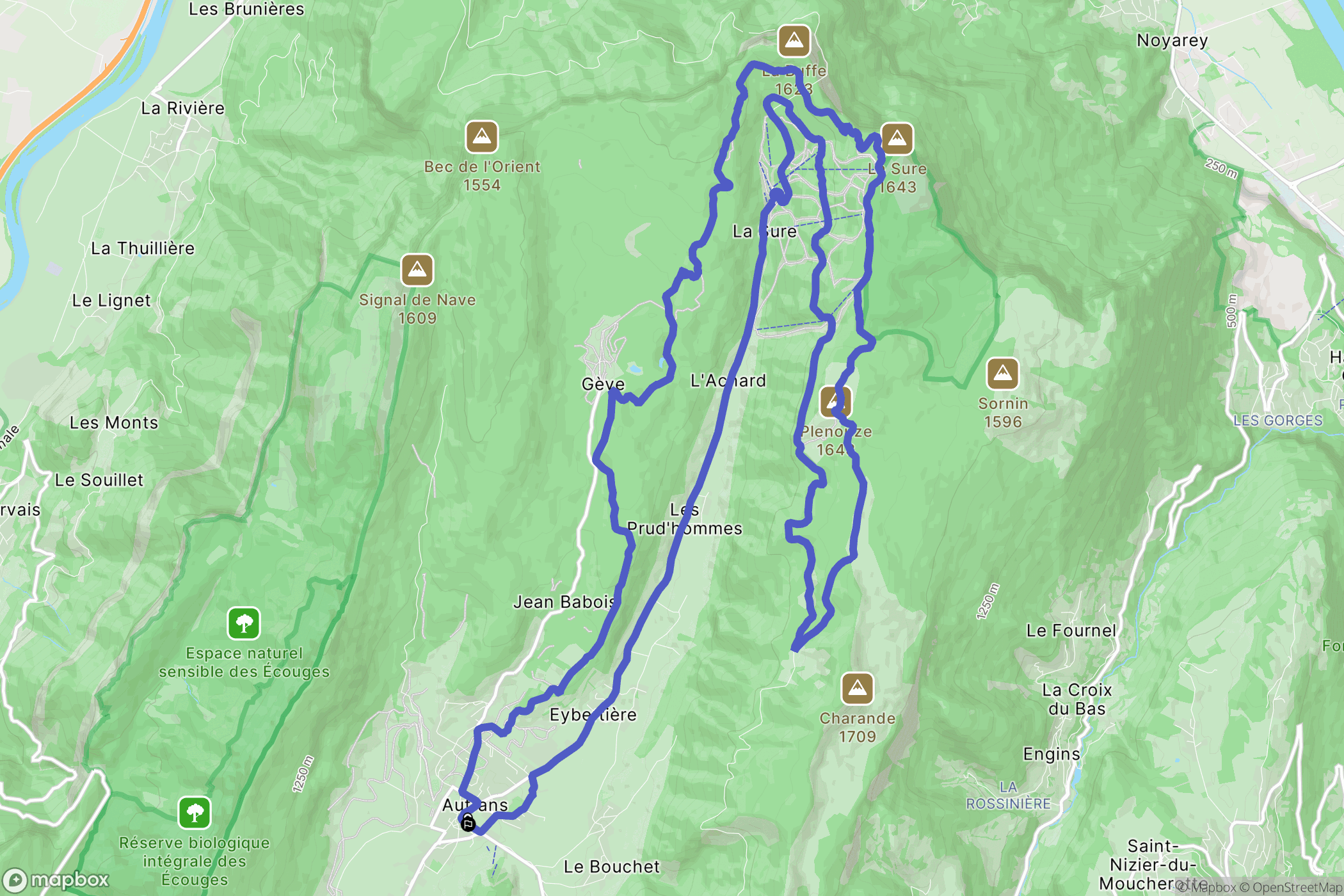 Autrans-Méaudre en Vercors : carte du parcours de randonnée - France