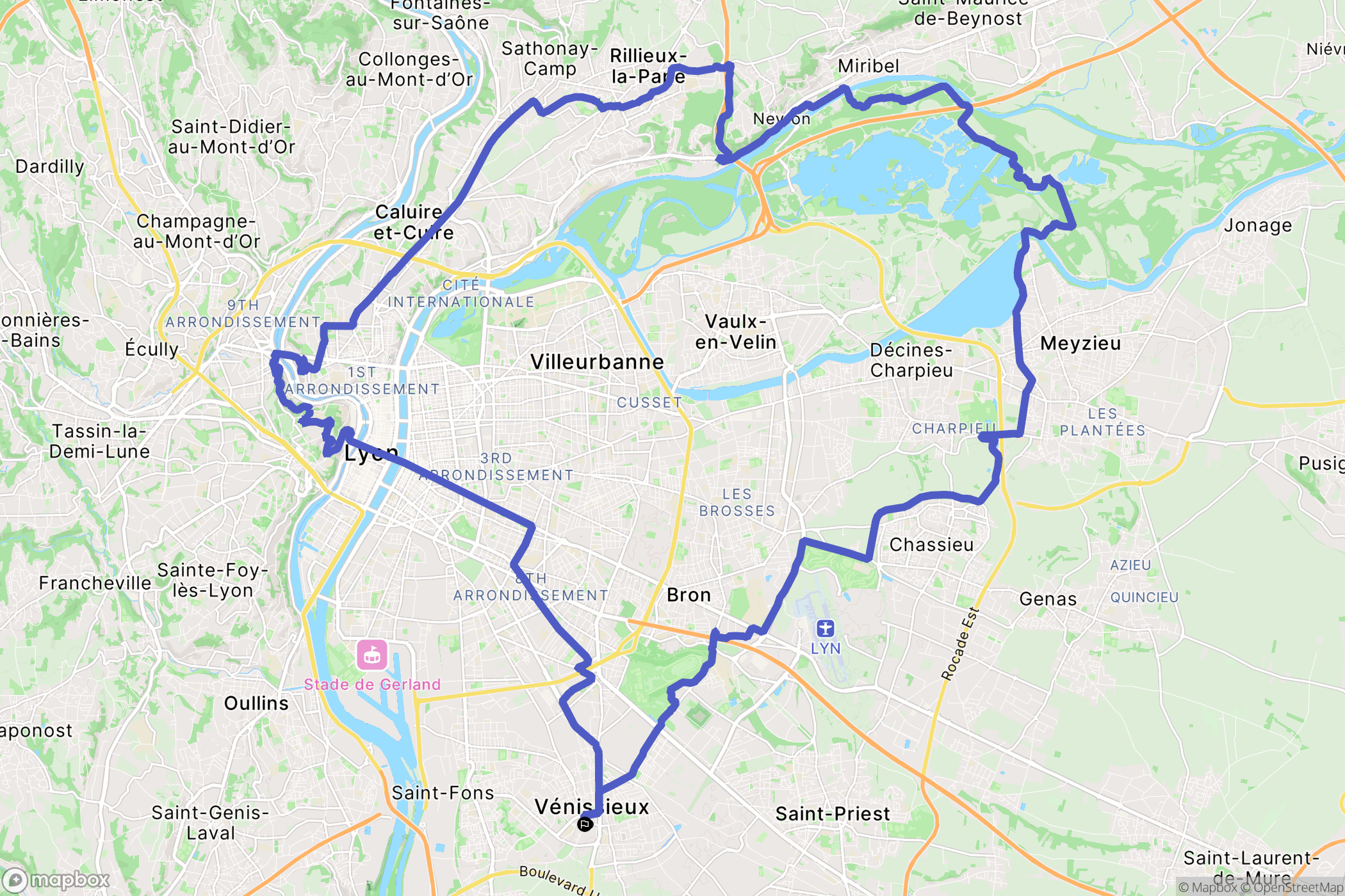 Vénissieux : carte du parcours de randonnée - France