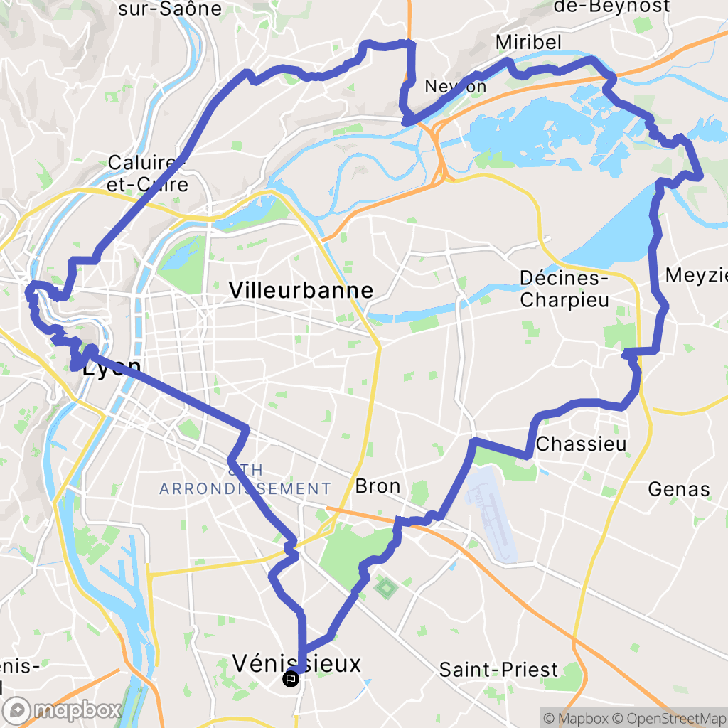 Vénissieux : carte du parcours de randonnée - France