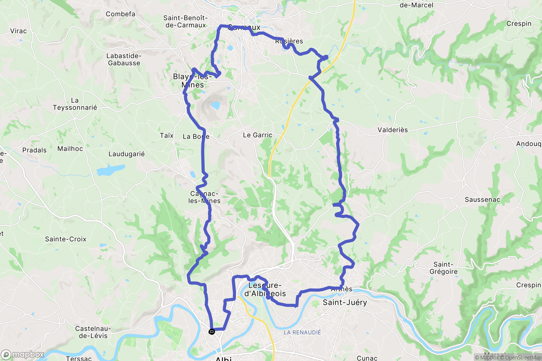 Albi : carte du parcours de randonnée - France