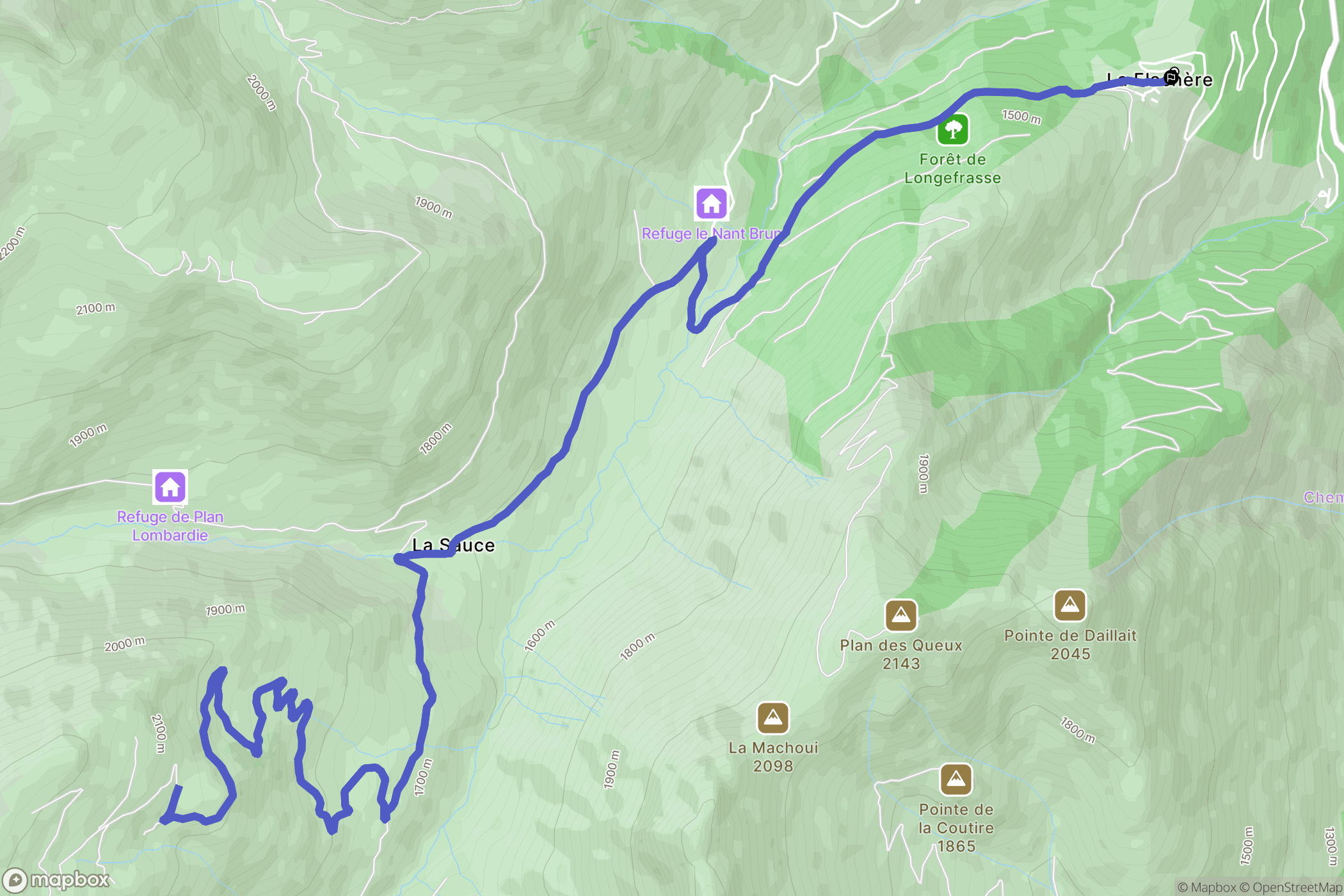 Les Belleville : carte du parcours de randonnée - France