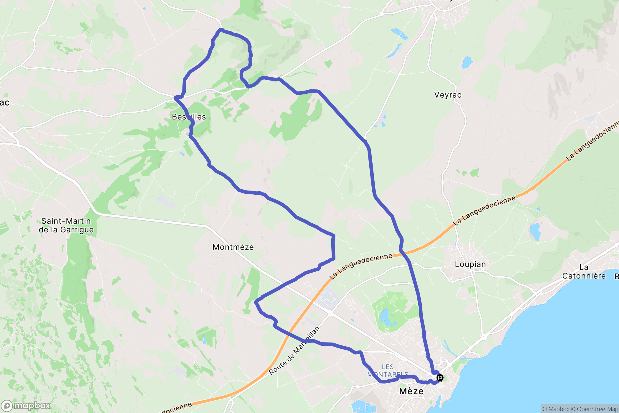 Mèze : carte du parcours de randonnée - France